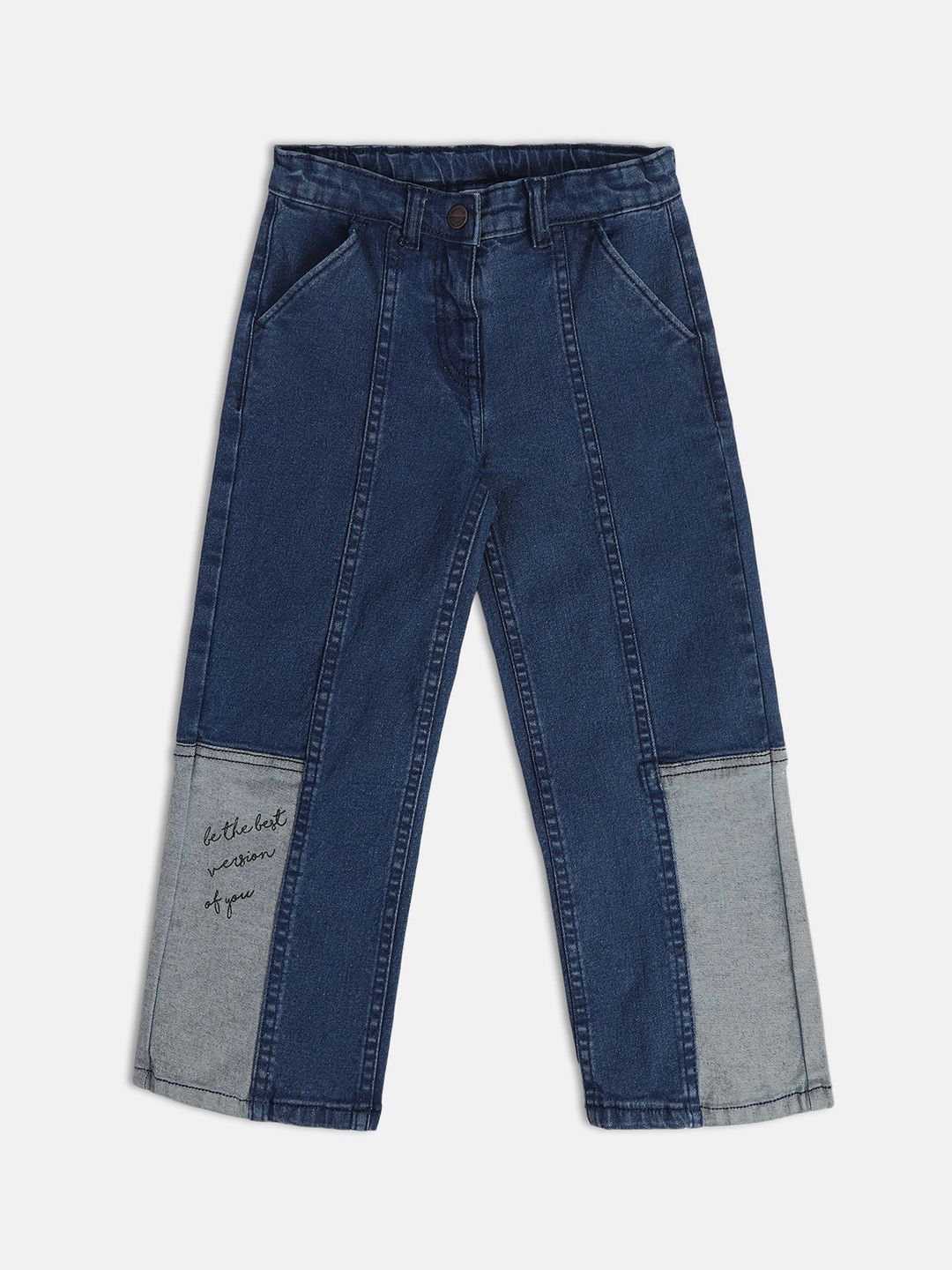 MINI KLUB Girls Colourblocked Clean Look Stretchable Jeans