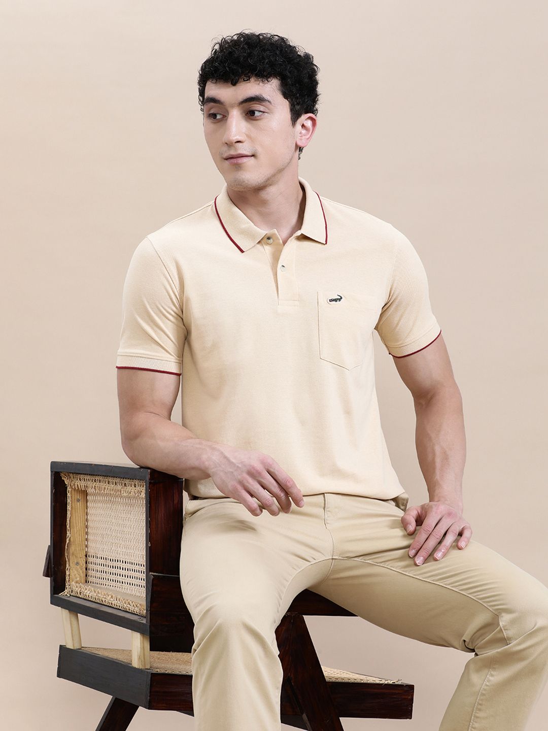 Crocodile Men Polo Collar Pockets Slim Fit T-shirt