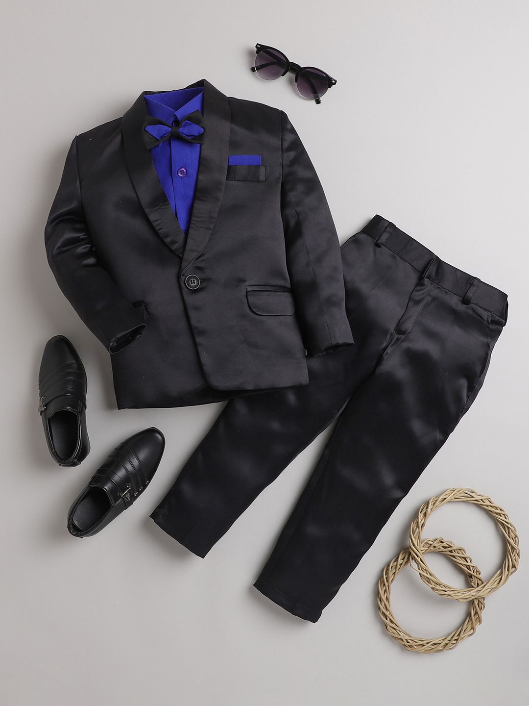 Jeetethnics Boys Shawl Collar Silk Cotton Tuxedo 3 Piece Suit