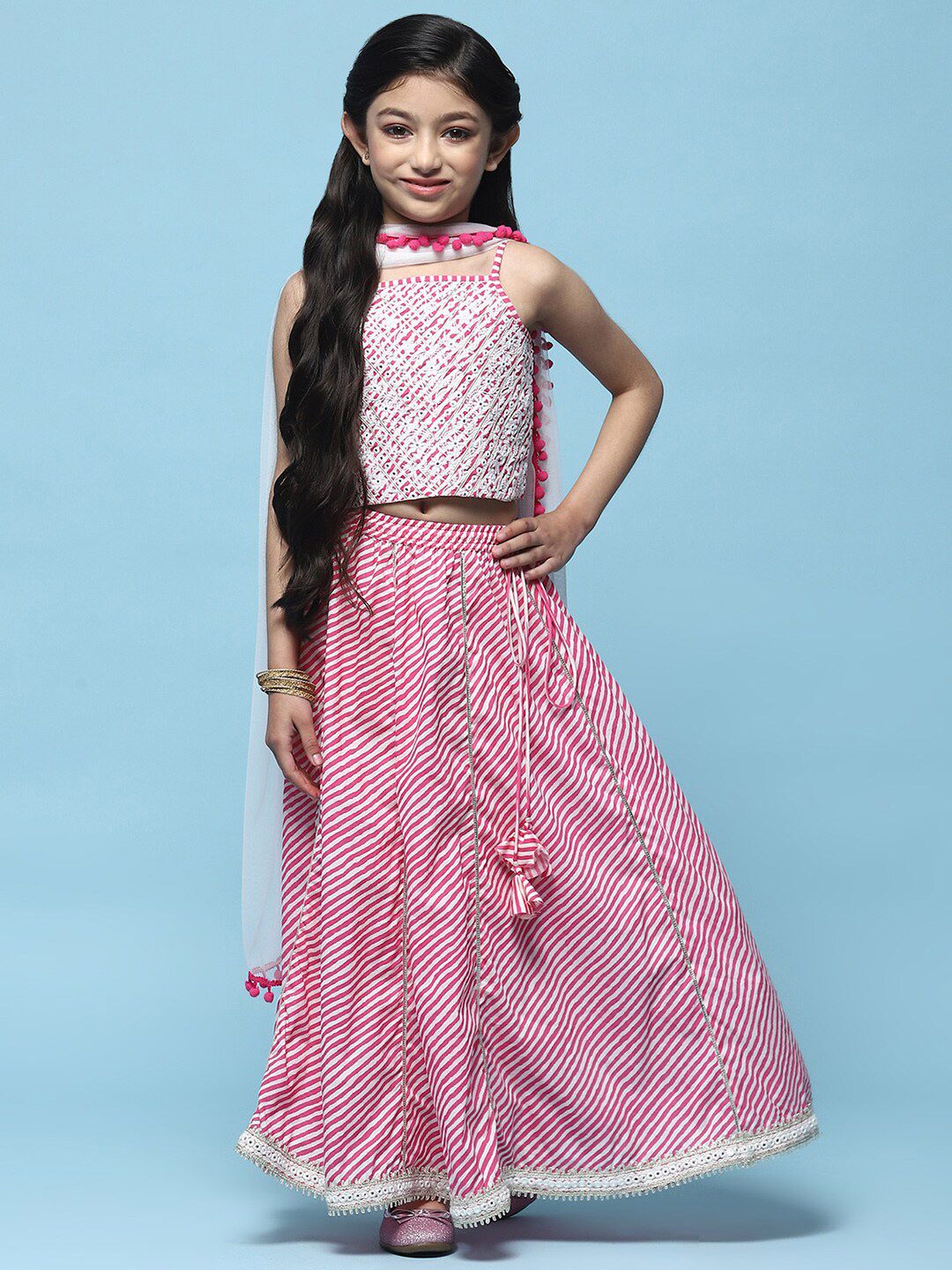 Biba Girls Printed Ready to Wear Lehenga & Blouse With Dupatta