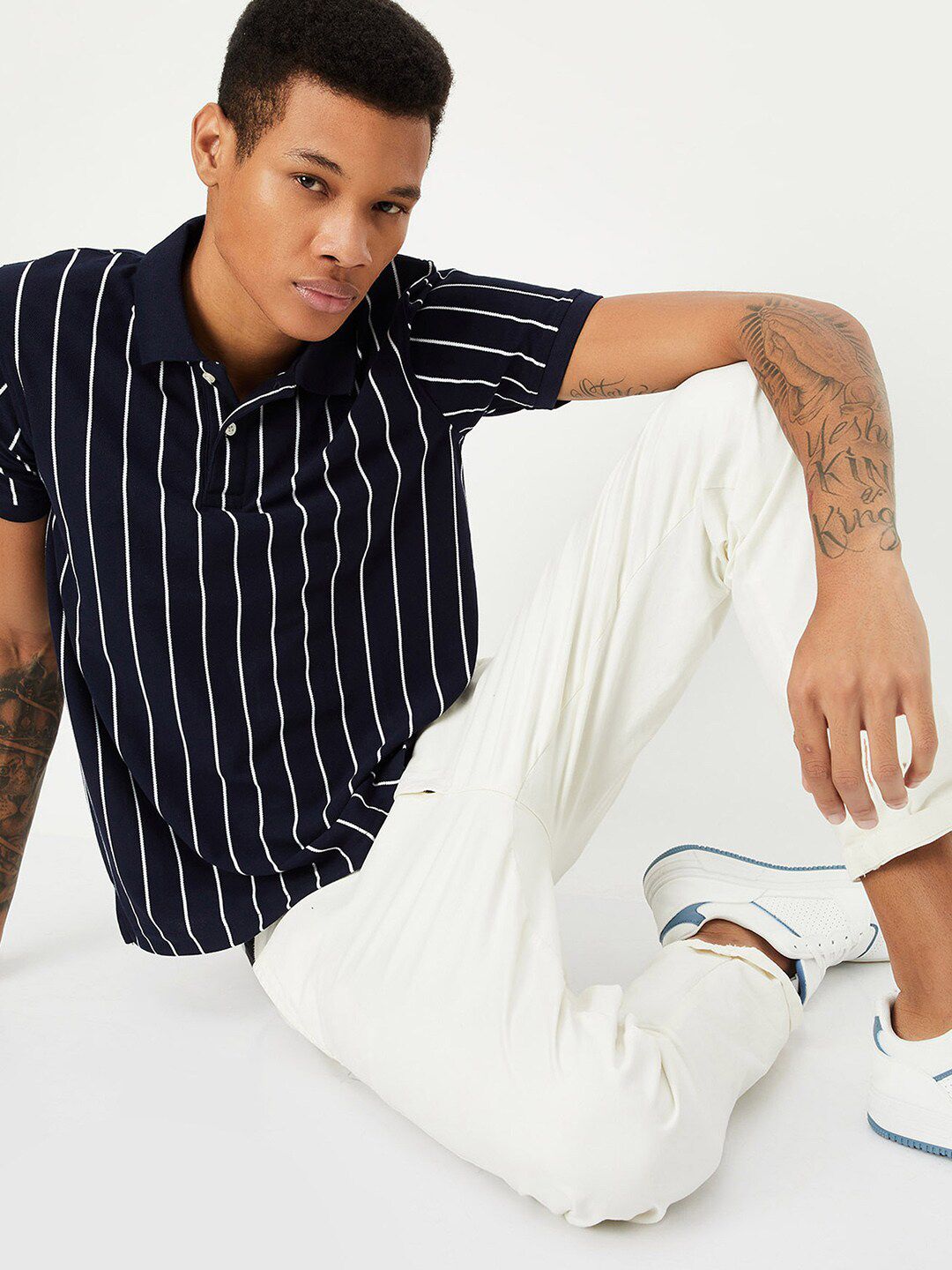 max Striped Polo Collar Short Sleeves Cotton T-shirt