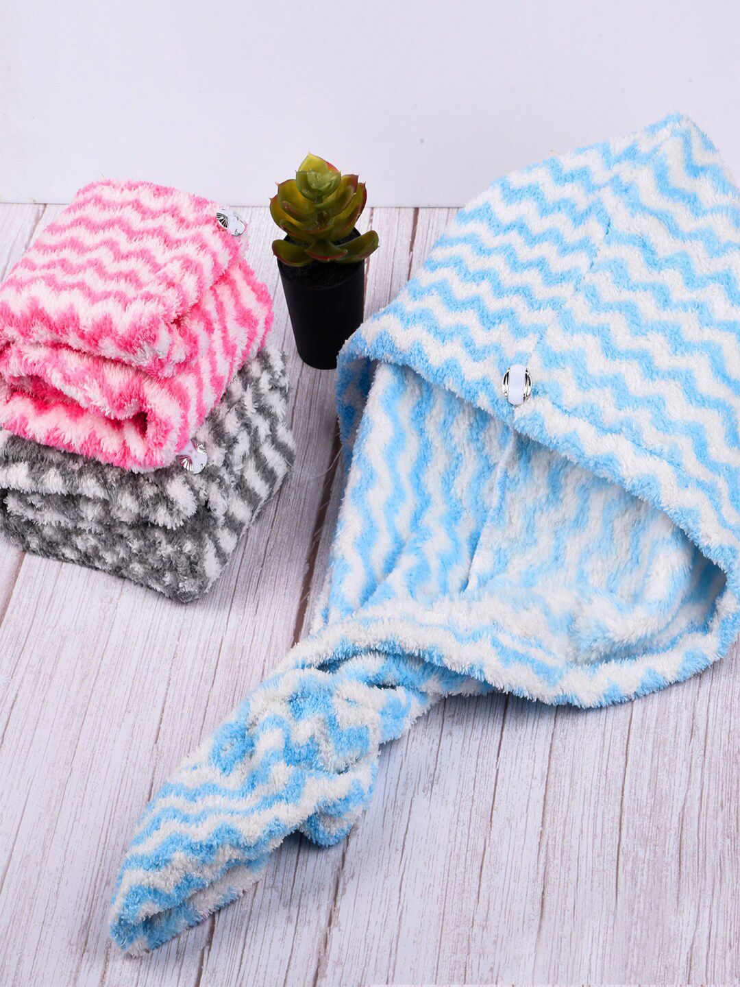 Kuber Industries Blue 4 Pieces Striped 380 GSM Bath Towels
