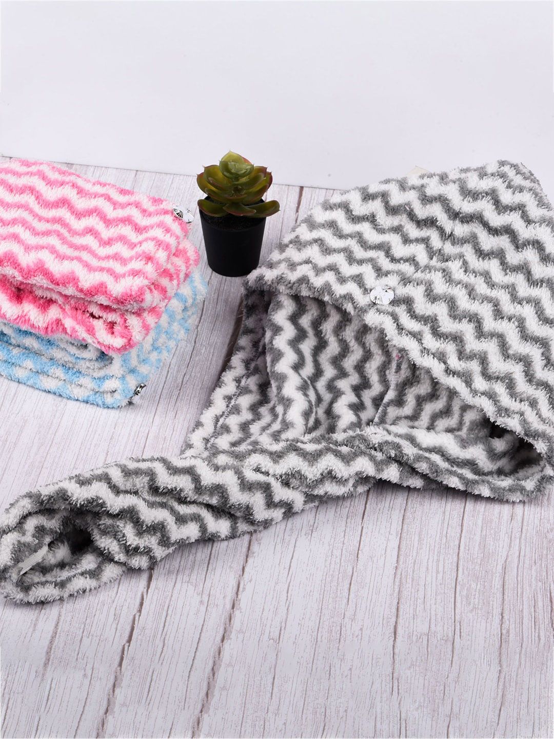 Kuber Industries Blue  3 Pieces Striped 380 GSM Bath Towels