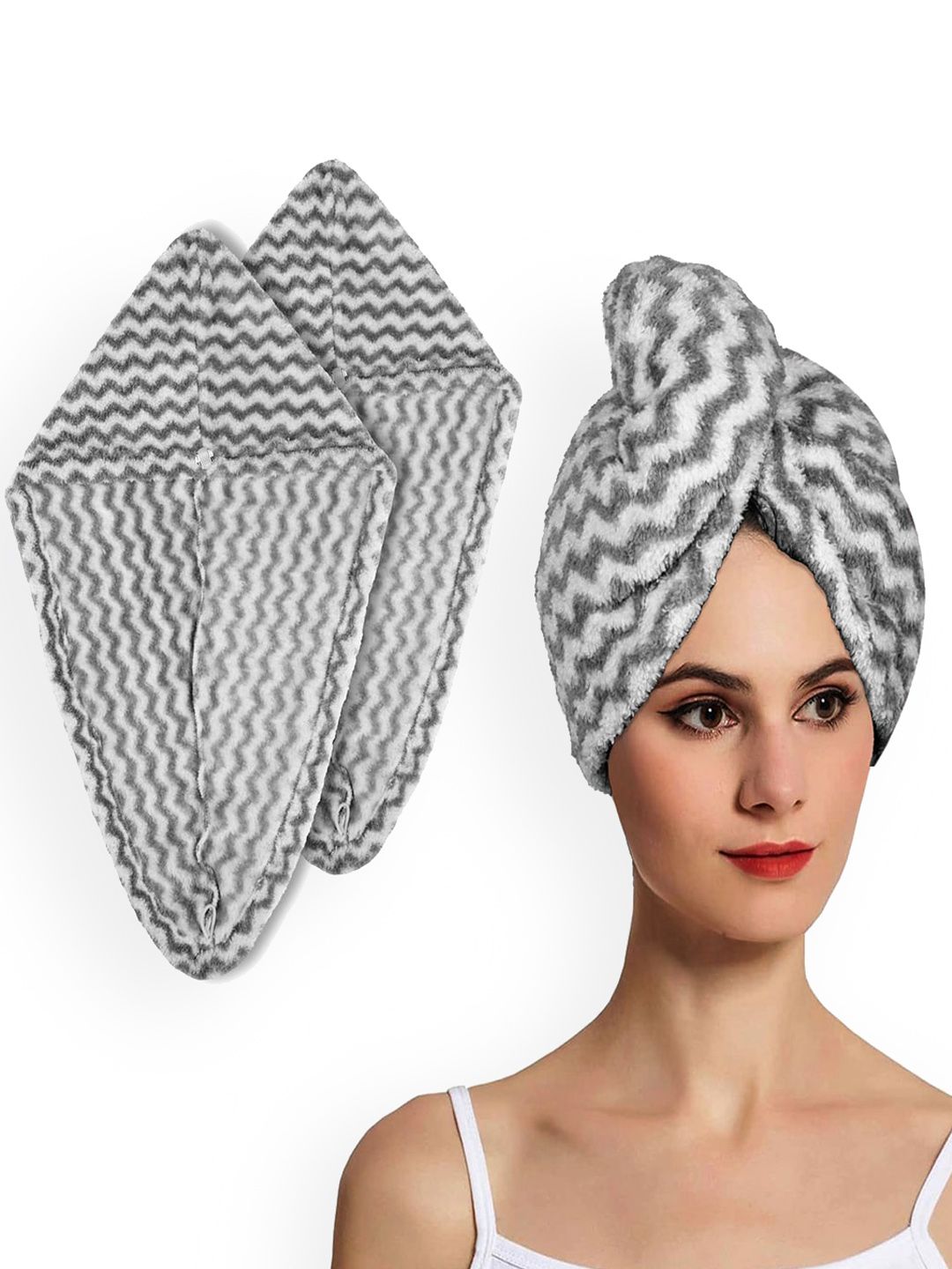 Kuber Industries Grey & White 3 Pieces Striped 380 GSM Bath Towels