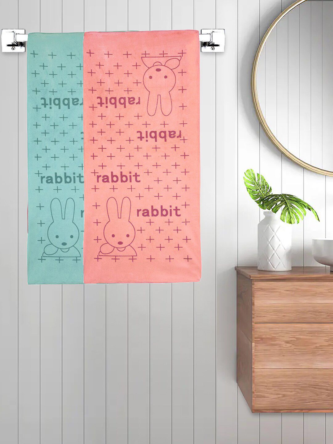 FABINALIV Set Of 2 Cartoon Print 300 GSM Cotton Kids Bath Towels