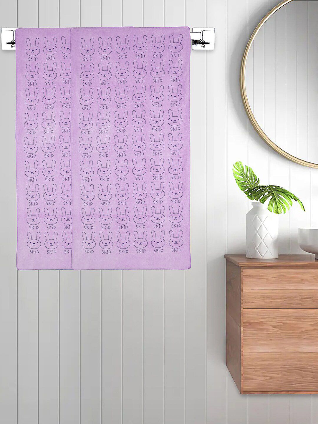 FABINALIV Kids Purple 2 Pieces Printed Cotton 300 GSM Bath Towel