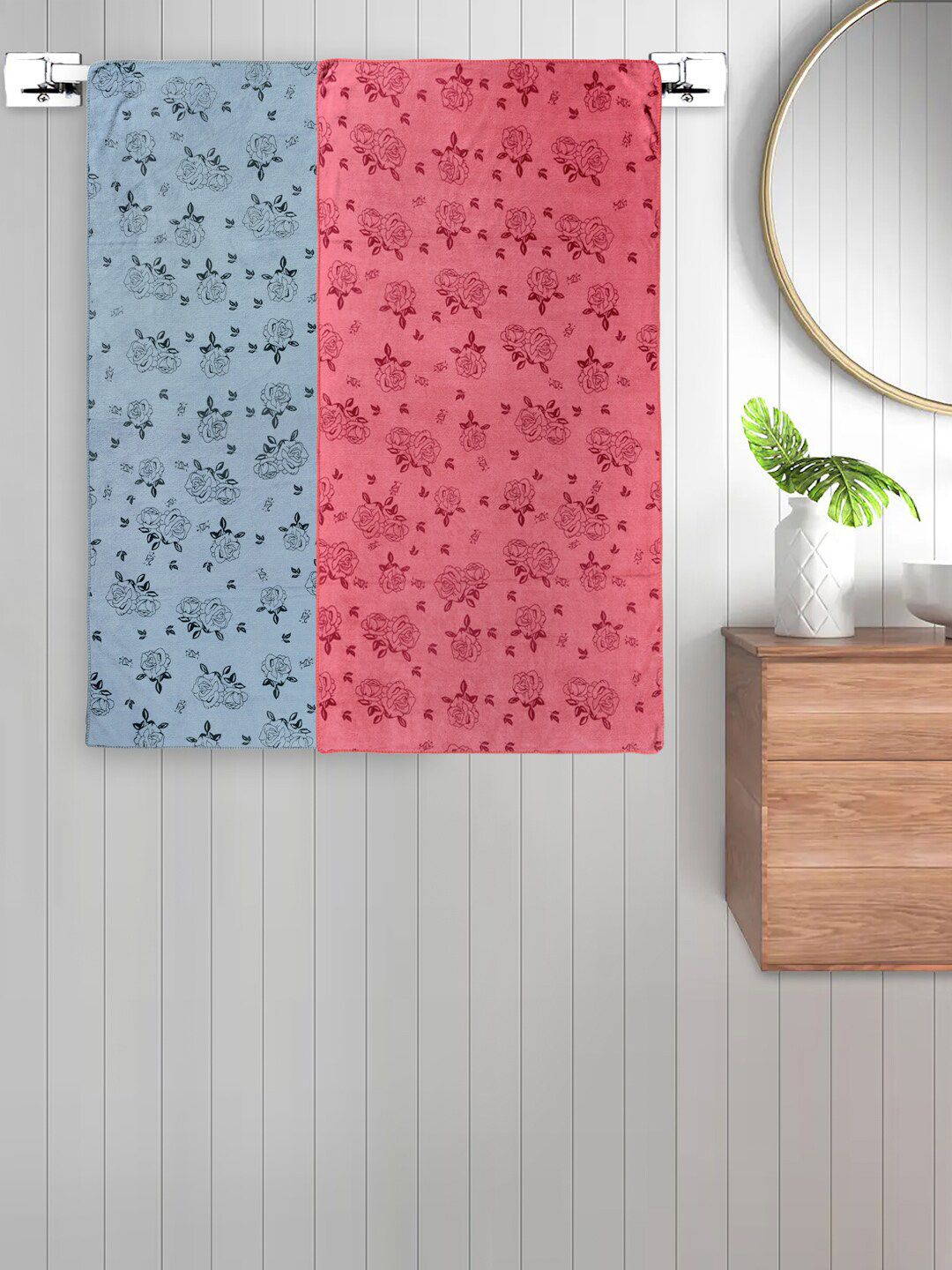 FABINALIV Kids Grey & Red 2 Pieces Printed Cotton 300 GSM Bath Towel