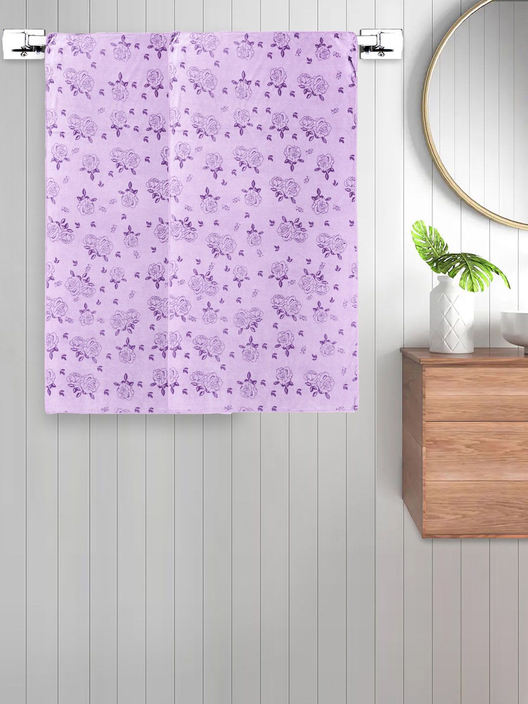 FABINALIV Unisex Kids Purple Floral Printed Cotton 300 GSM Bath Towels