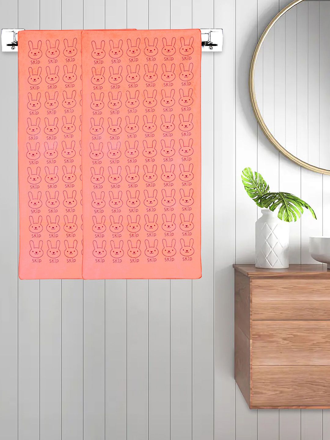 FABINALIV Unisex Kids Orange 2 Pieces Printed Cotton Bath Towels