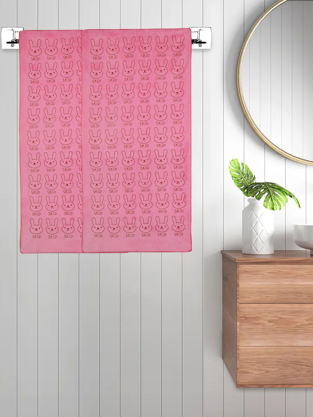 FABINALIV Pink 2 Pieces Cartoon Printed Cotton 300 GSM Kids Bath Towels