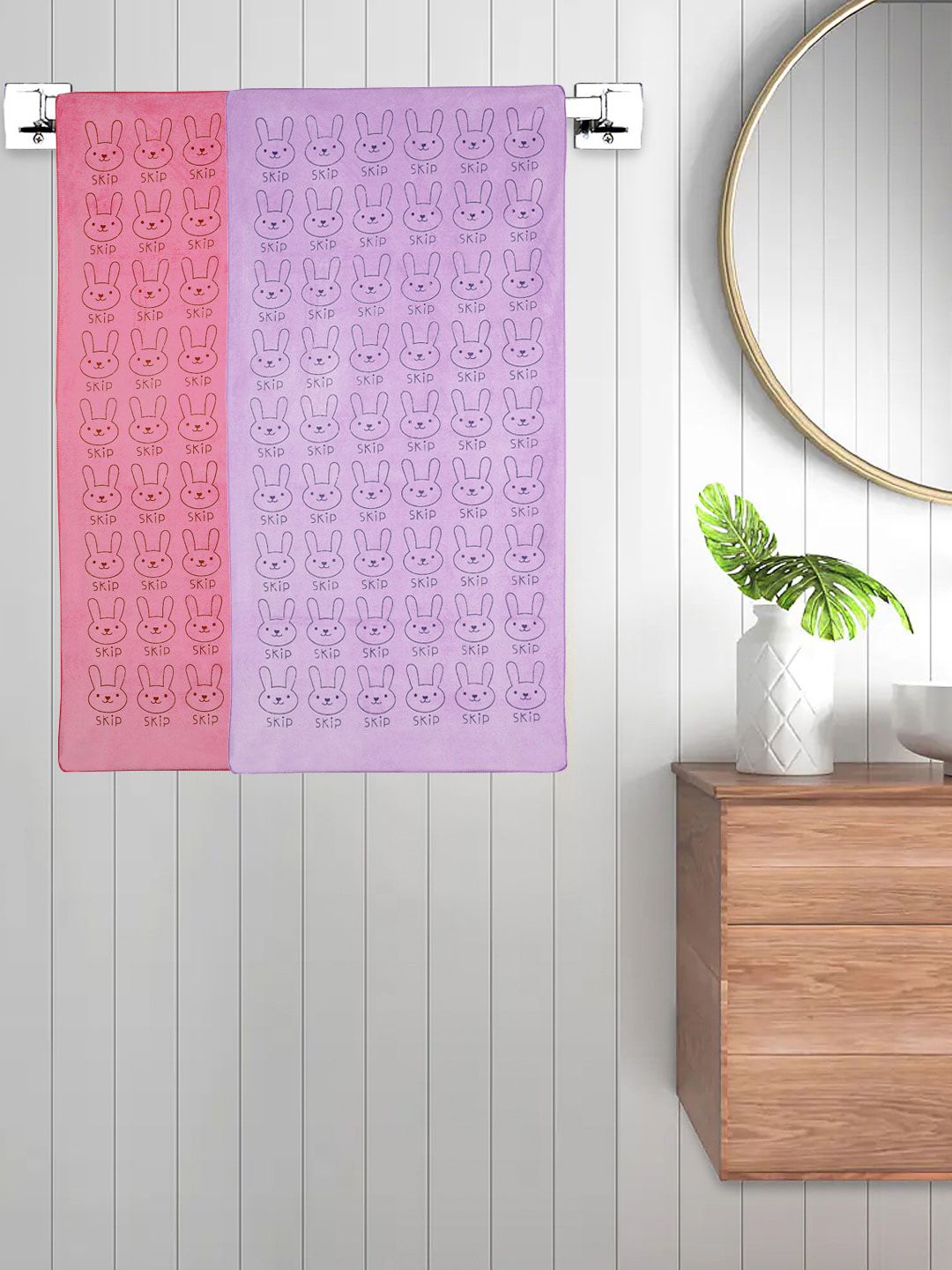 FABINALIV Kids Purple 2 Pieces Cartoon Printed 300 GSM Cotton Bath Towels