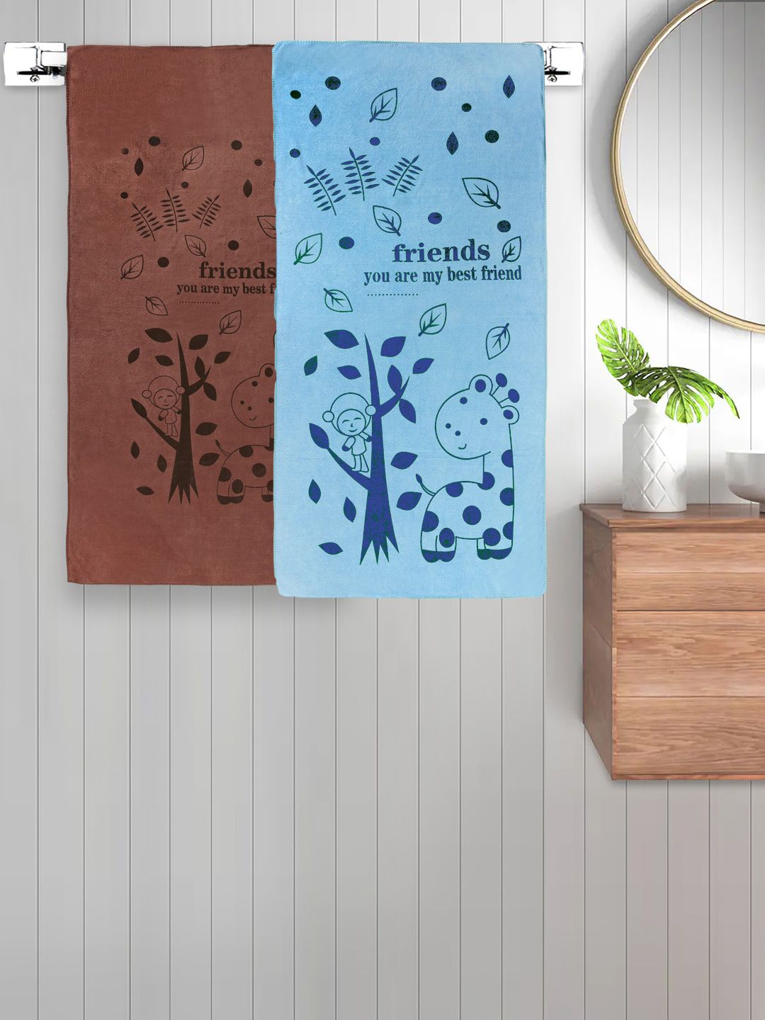 FABINALIV 2 Pieces Cartoon Printed Cotton 300 GSM Kids Bath Towels