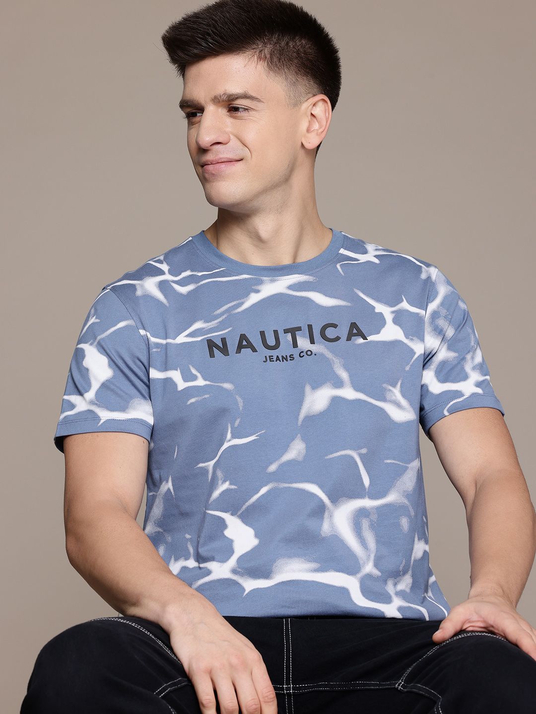 Nautica Men Printed Pure Cotton T-shirt