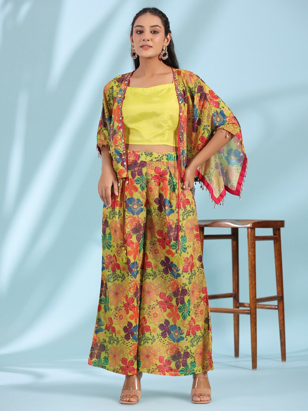 Juniper Shoulder Straps Top With Palazzo & Shrug