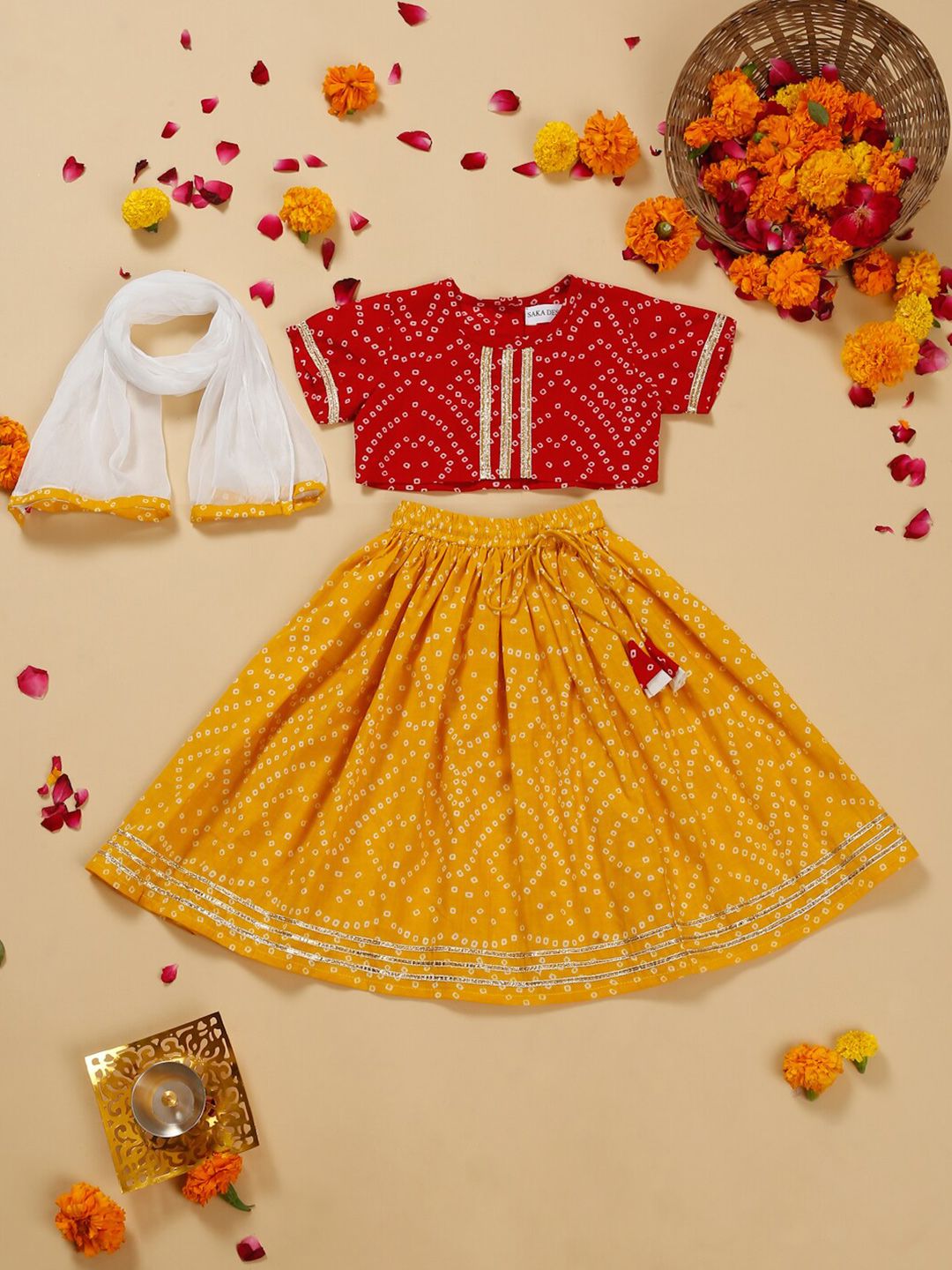SAKA DESIGNS Girls Printed Ready to Wear Lehenga & Blouse With Dupatta