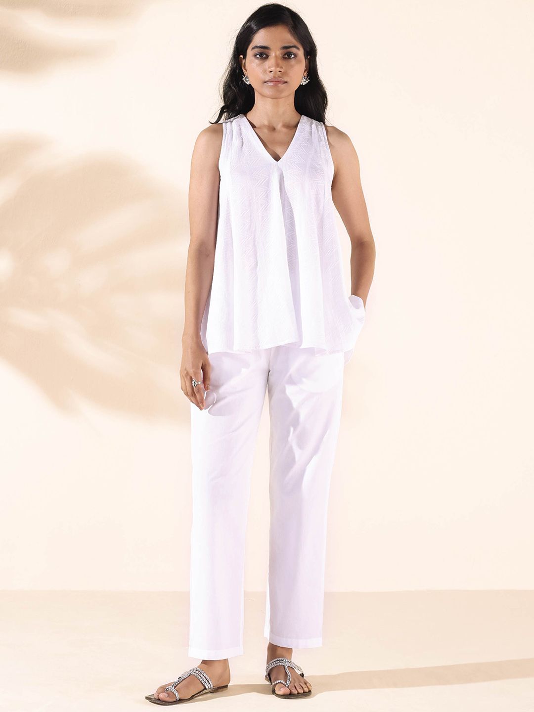 trueBrowns Malang V-Neck Flared Top with Mid- Rise Trouser Co-Ords