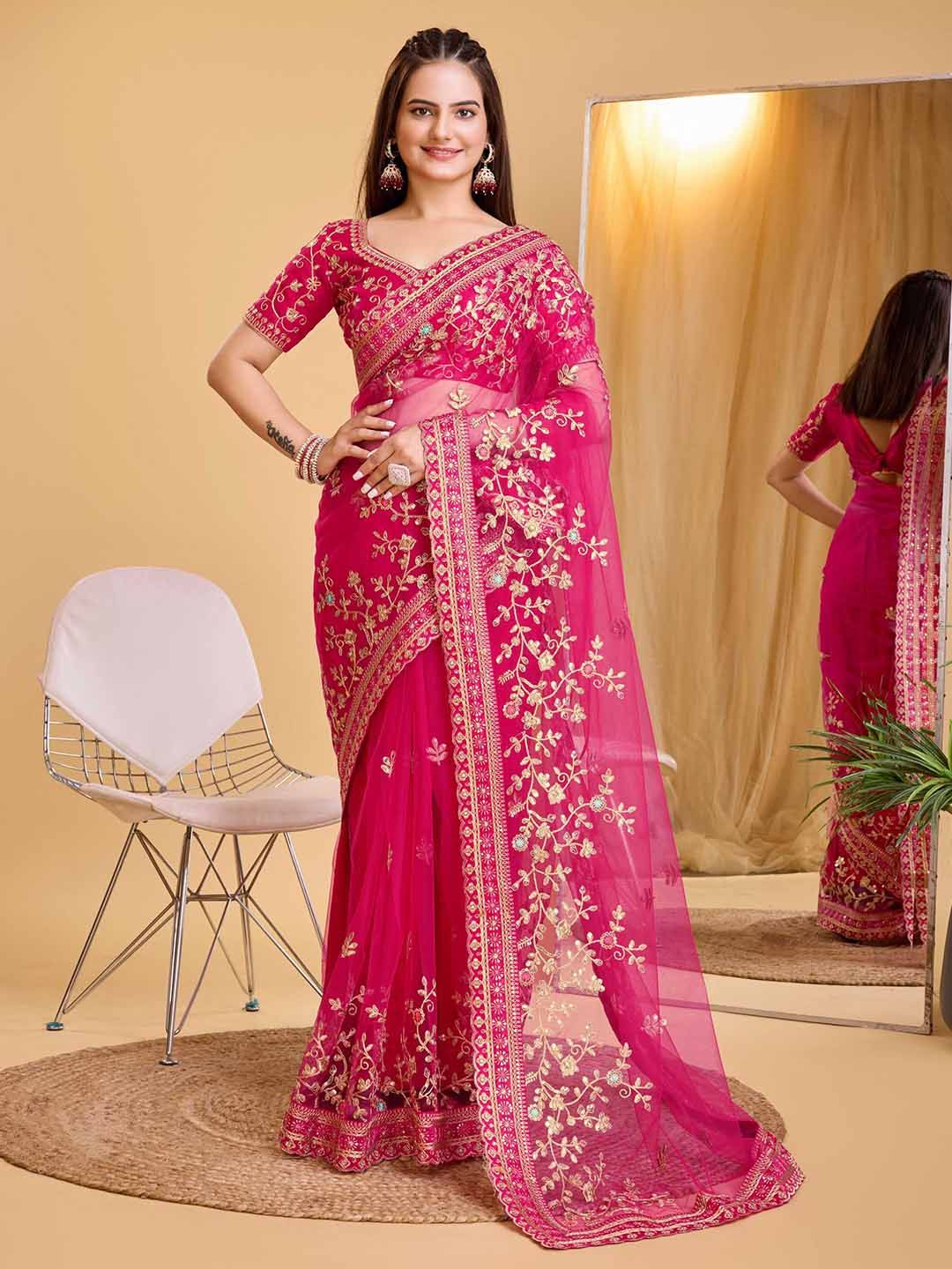 VAIRAGEE Ethnic Motifs Sequinned Net Saree
