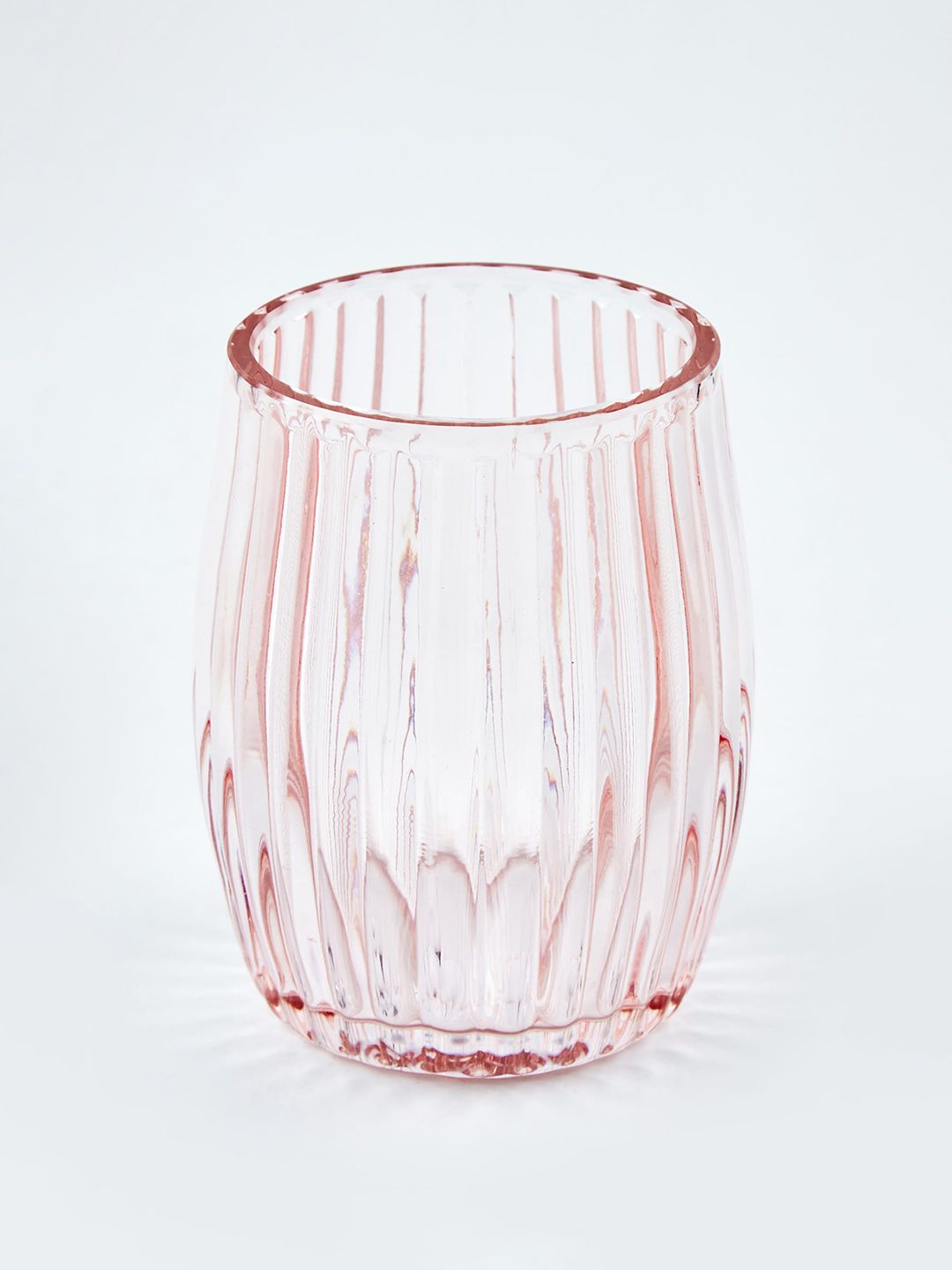 Home Centre Pink Striped Glass Toothbrush Holder