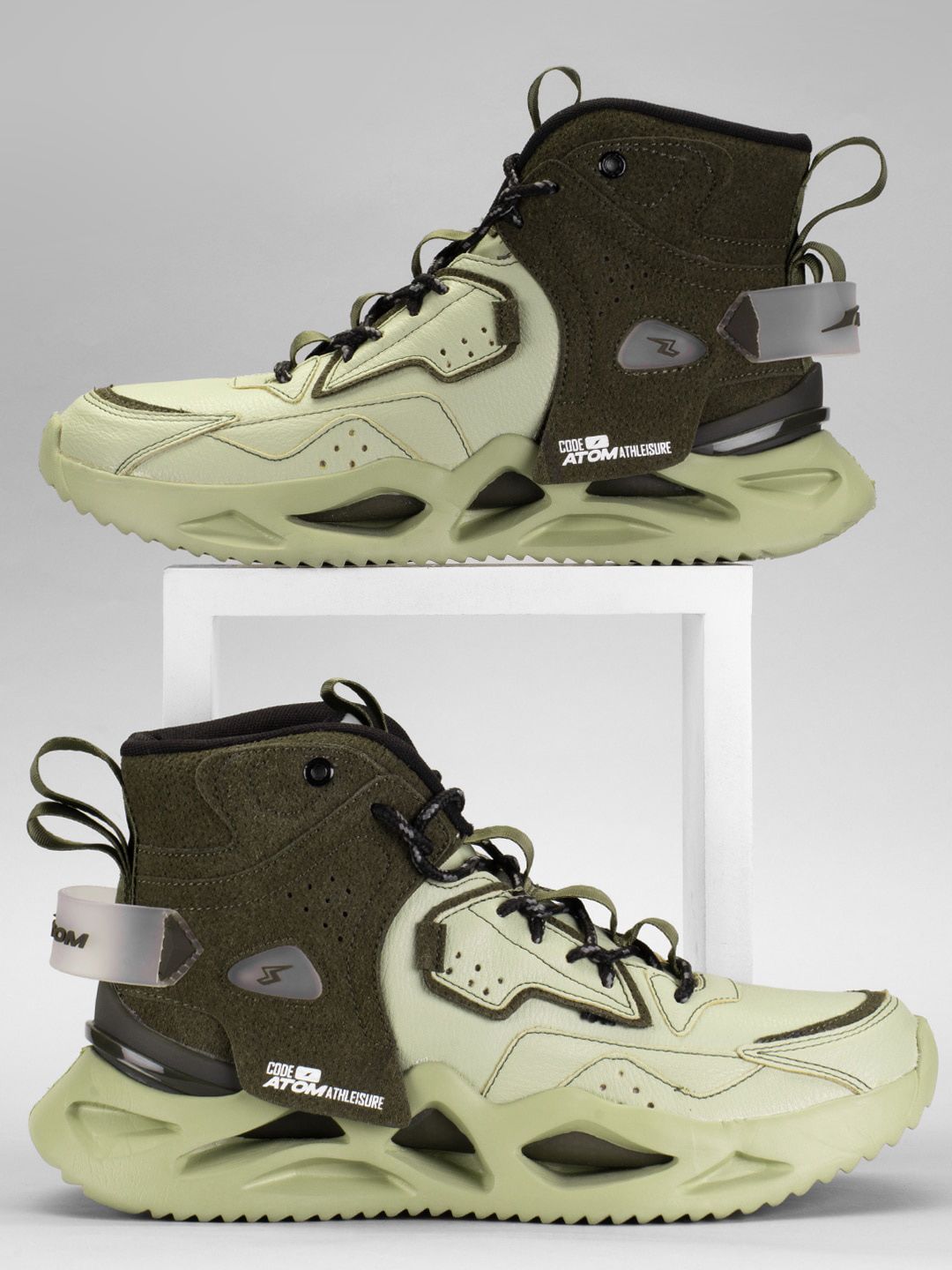 Buy Atom Men Colourblocked High-Top Lace-Up Sneakers - Casual