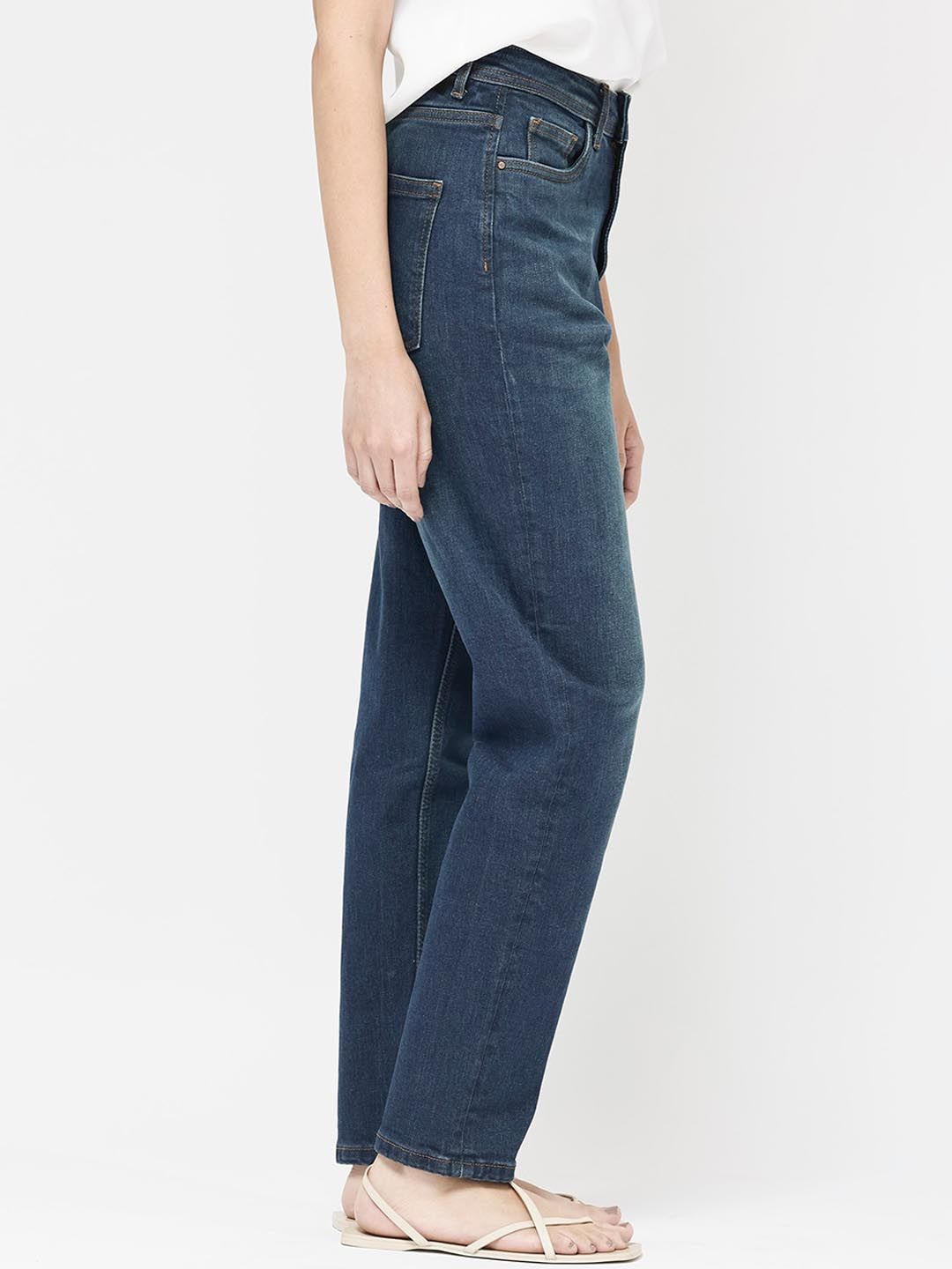Blue Plain Mom Fit Fit Mid Rise Jeans