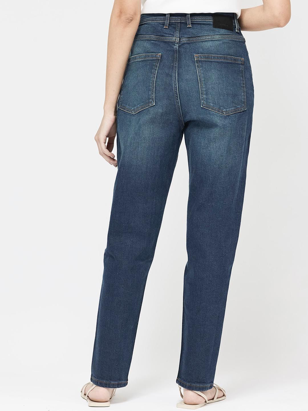 Blue Plain Mom Fit Fit Mid Rise Jeans