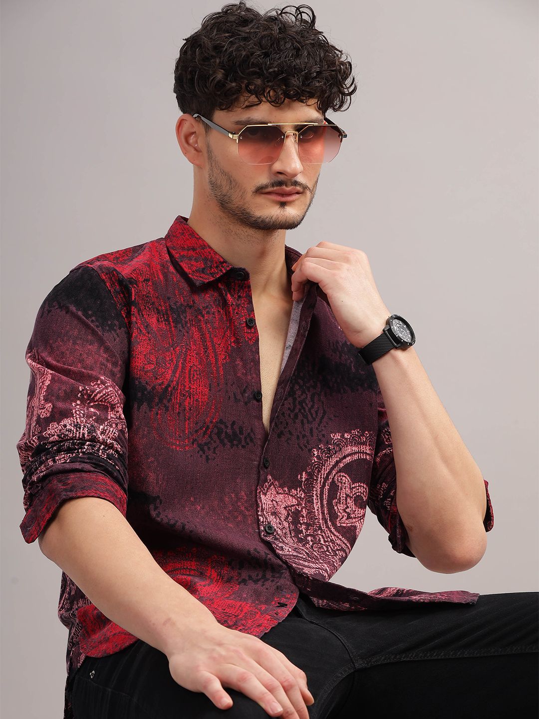 HERE&NOW Slim Fit Abstract Printed Cotton Casual Shirt