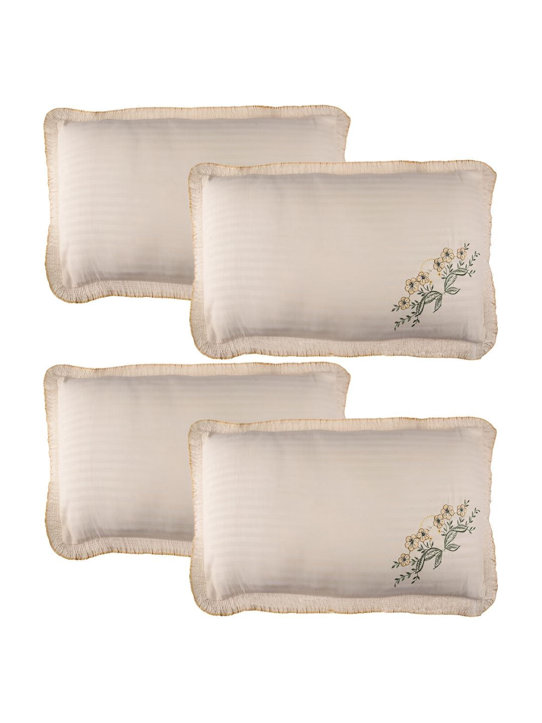 Kuber Industries Kuber Industries Beige & Green 4 Pieces Embroidered Pure Cotton Rectangle Pillow Covers