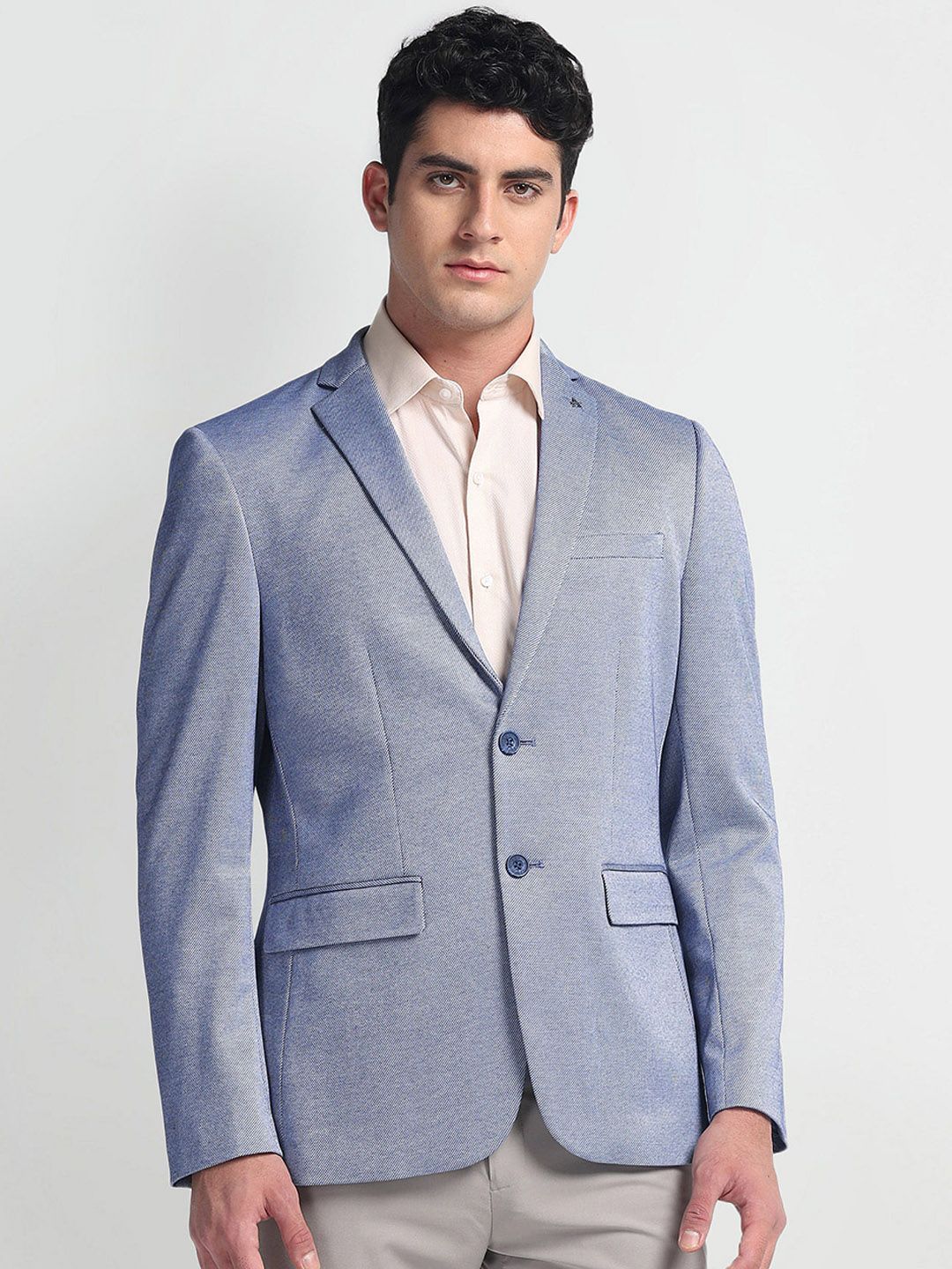 Arrow Self-Design Heathered Twill Single Breasted Slim-Fit Blazer