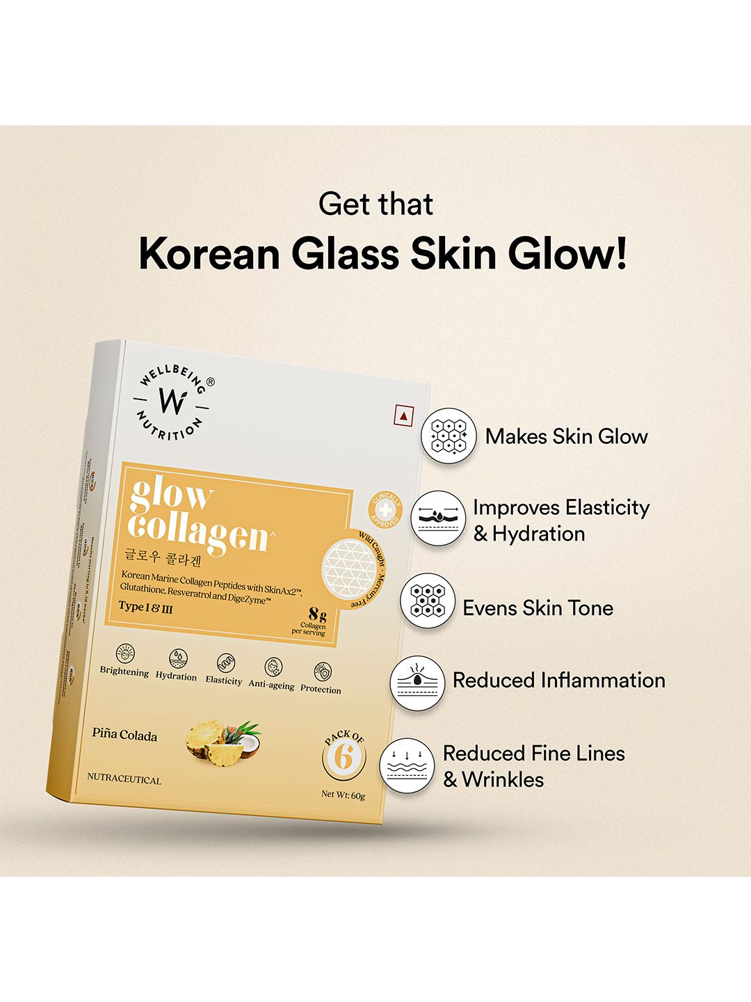 wellbeing nutrition glow collagen with glutathione Buy Wellbeing Nutrition Glow Collagen Reduces Pigmentation Pina Colada Flavor Pack of 6 - Skin Supplements for Unisex 28116016