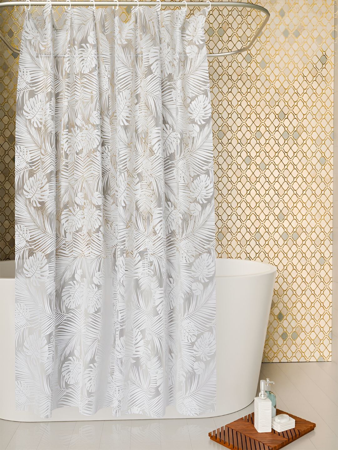 Kuber Industries White Printed Shower Curtains