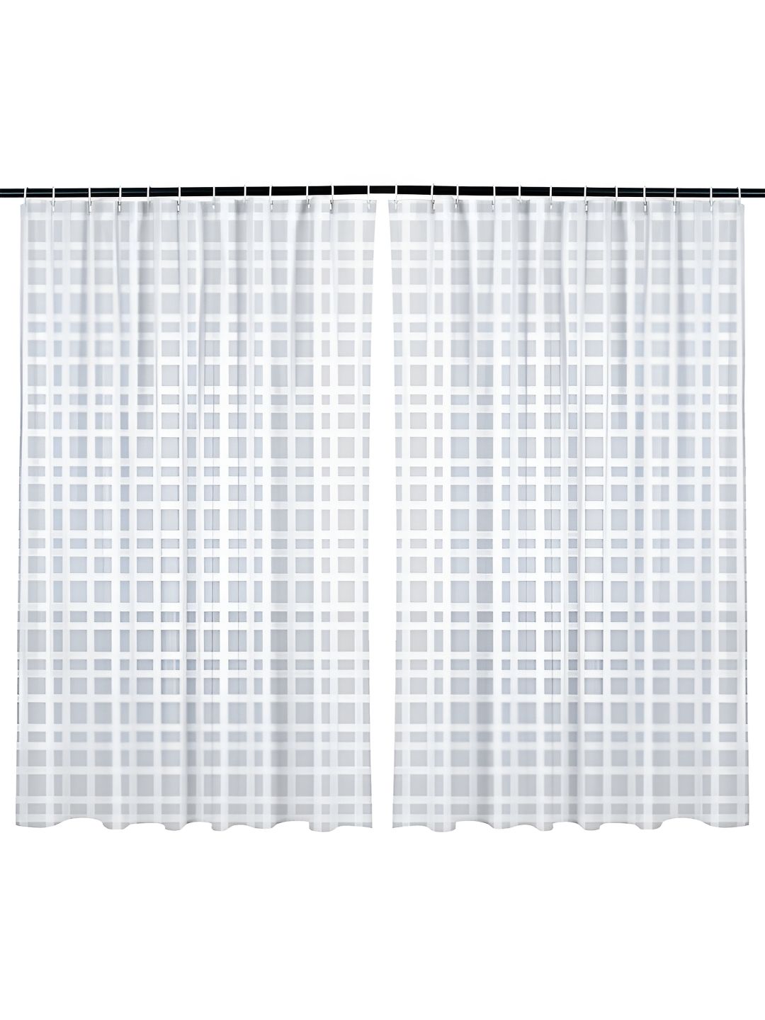 Kuber Industries 2 Pieces White & Grey Self Check Shower Curtains