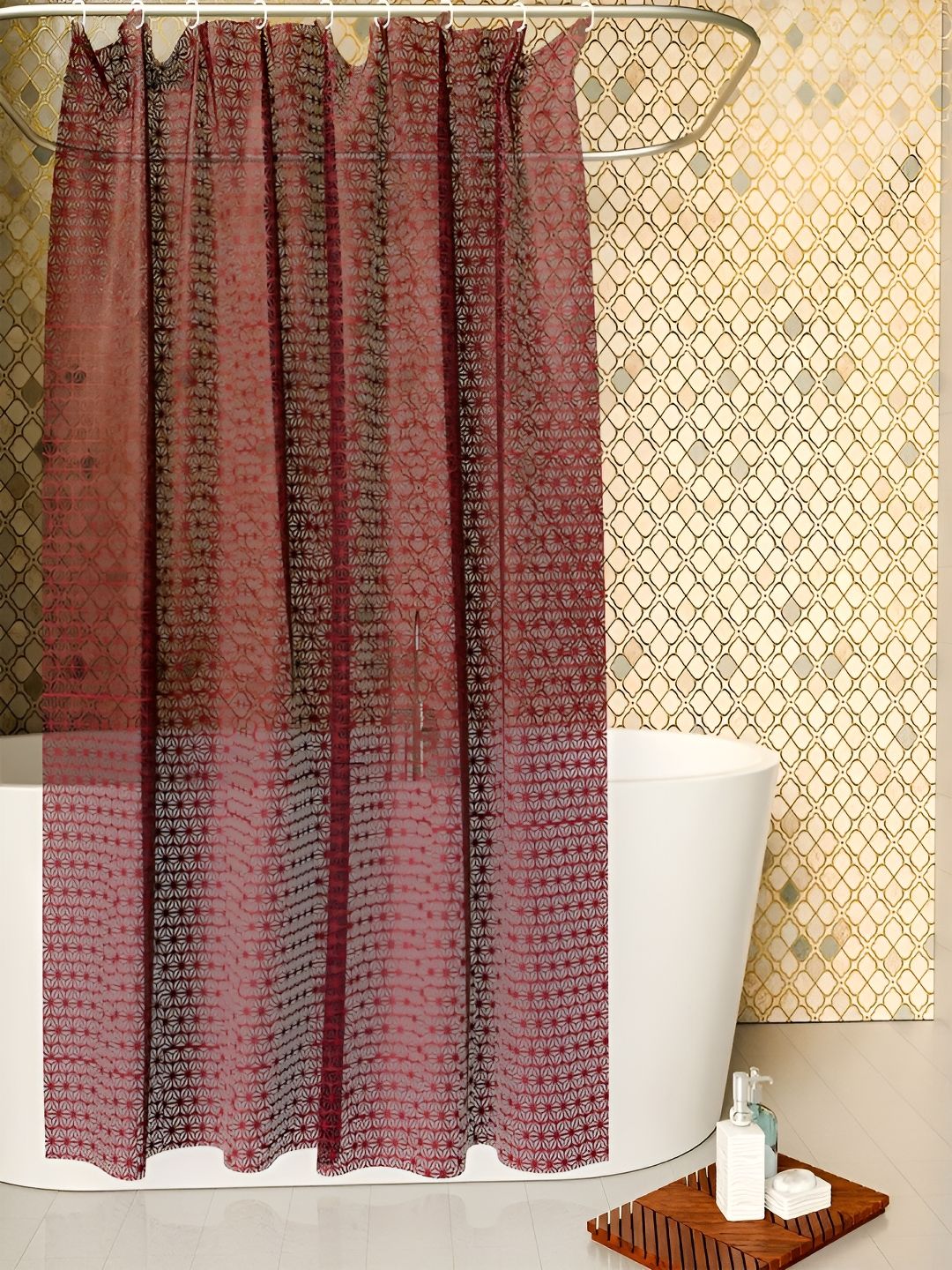Kuber Industries Brown Printed Shower Curtains