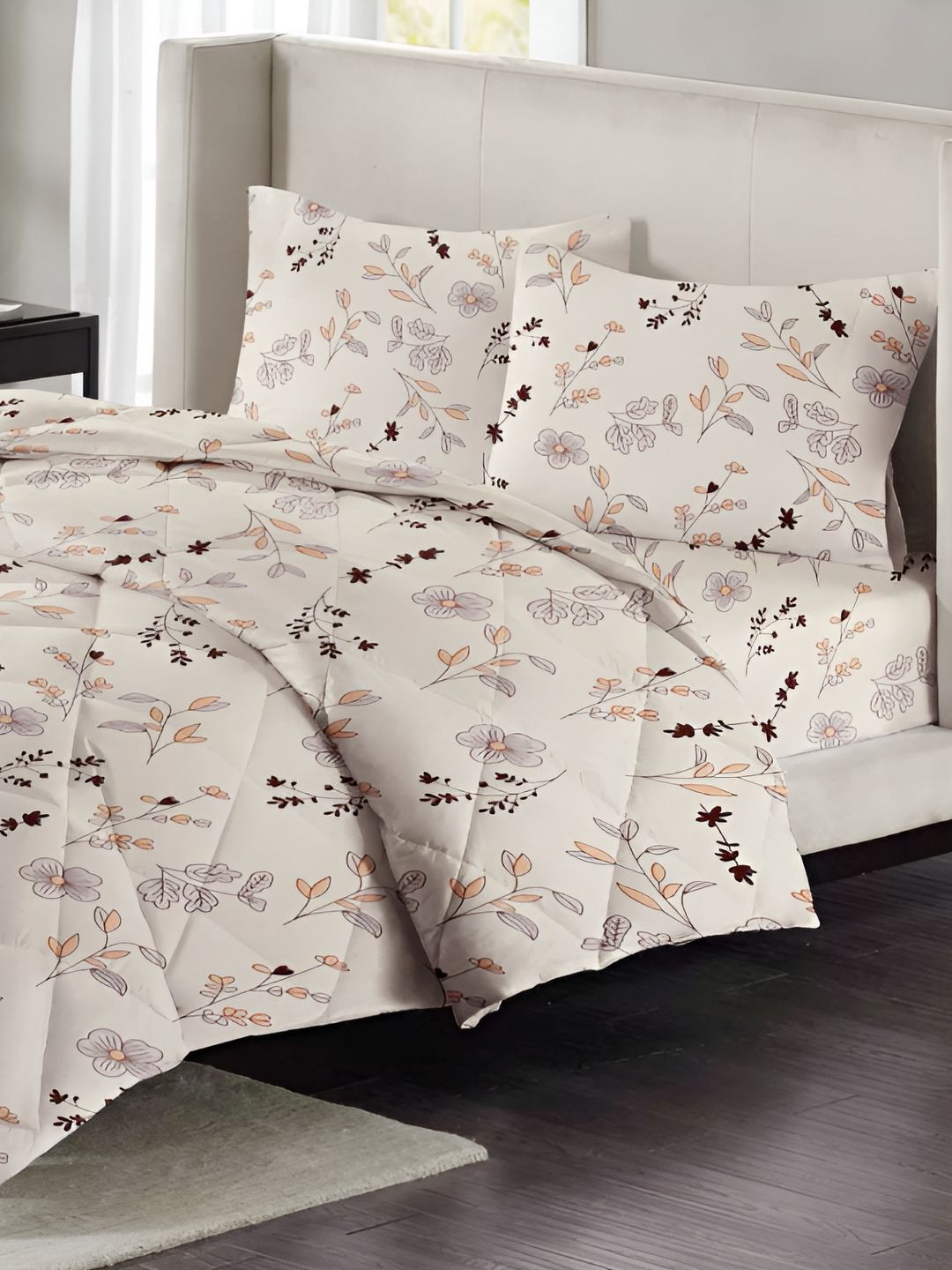 bsb home Beige & Coffee Brown Self Design Other 4 Piece Double Queen Superfine Bedding Set