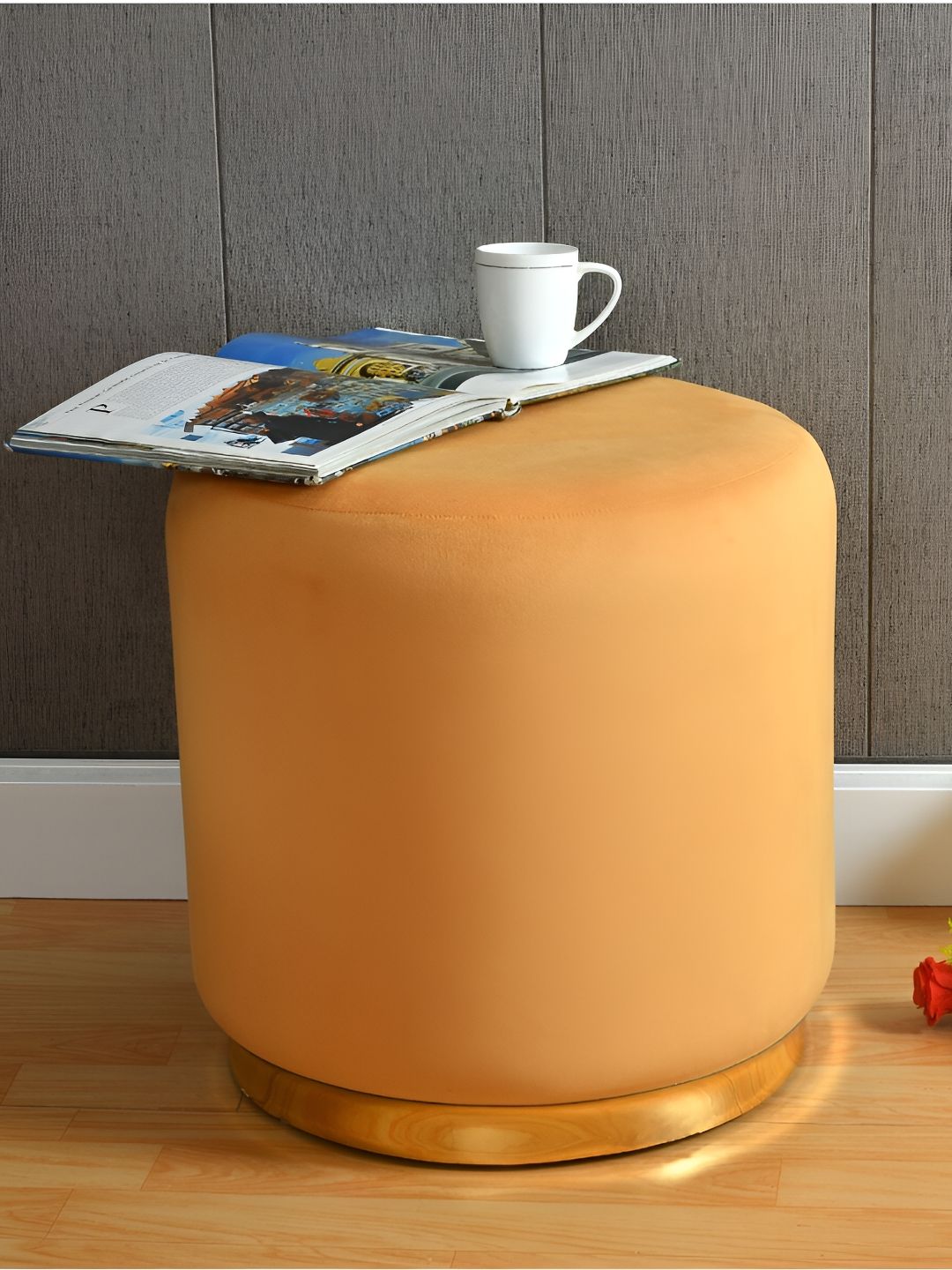 Shadowkart Yellow Wooden Pouffes Sitting Mudda Ottomans