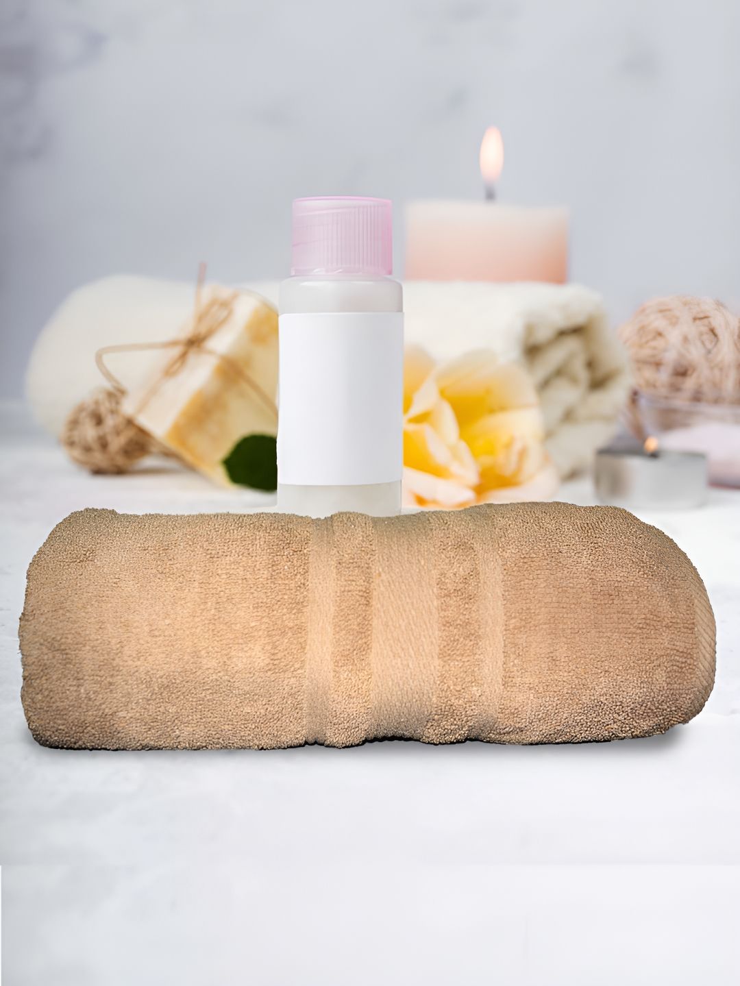 Athom Living Beige Terry Cotton 500 GSM Bath Towels