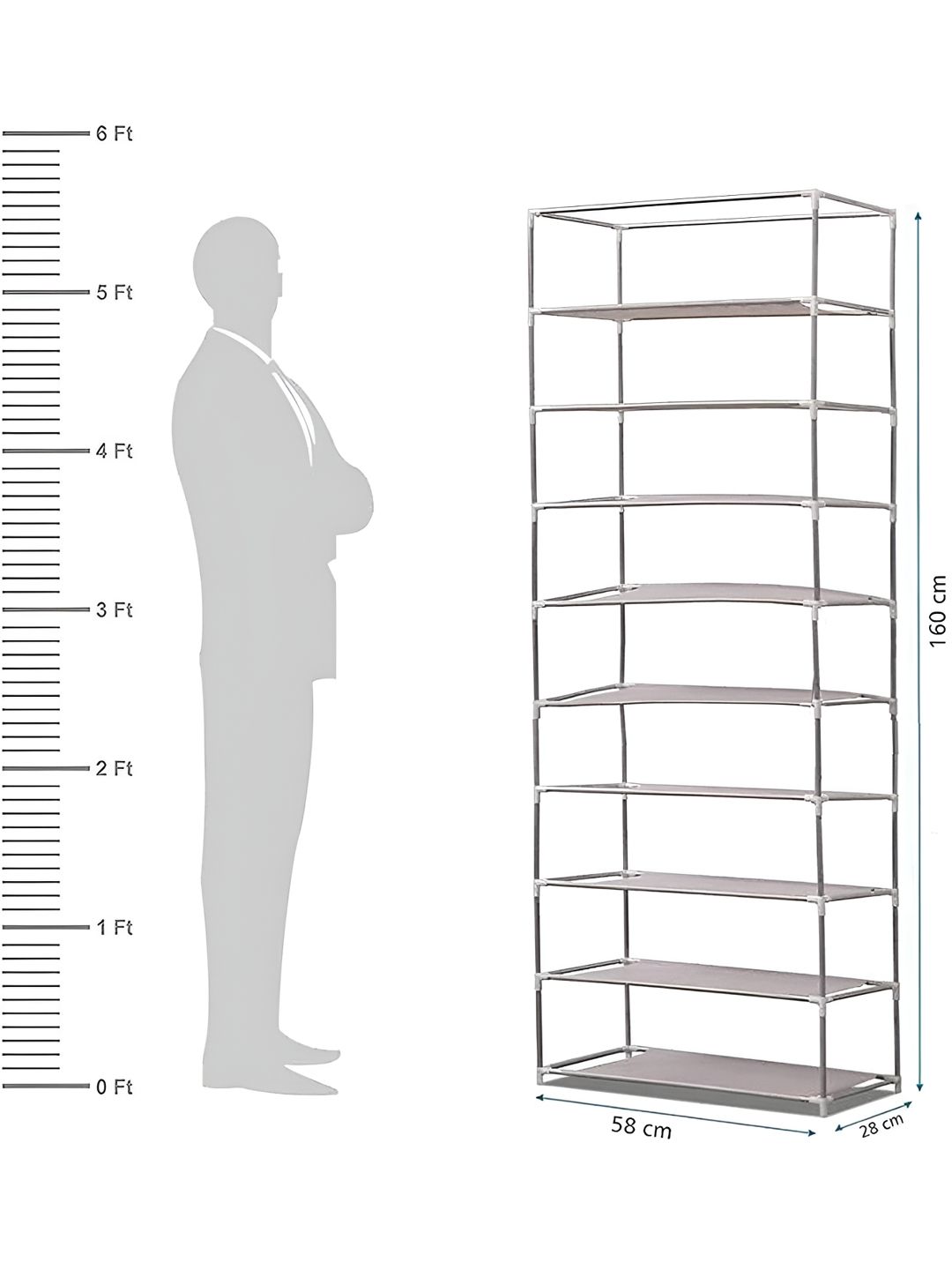 Pamworld Black Printed 9-Tier Non Woven Rectangle Shoe Rack With Cover