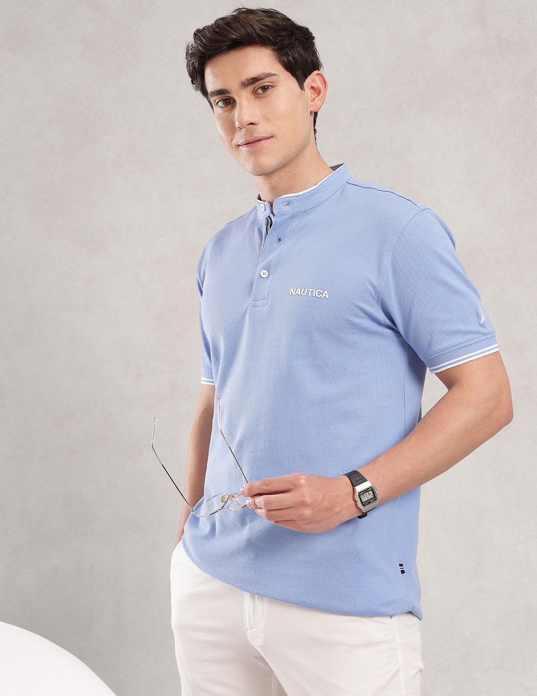 Nautica Band Collar Pure Cotton T-shirt