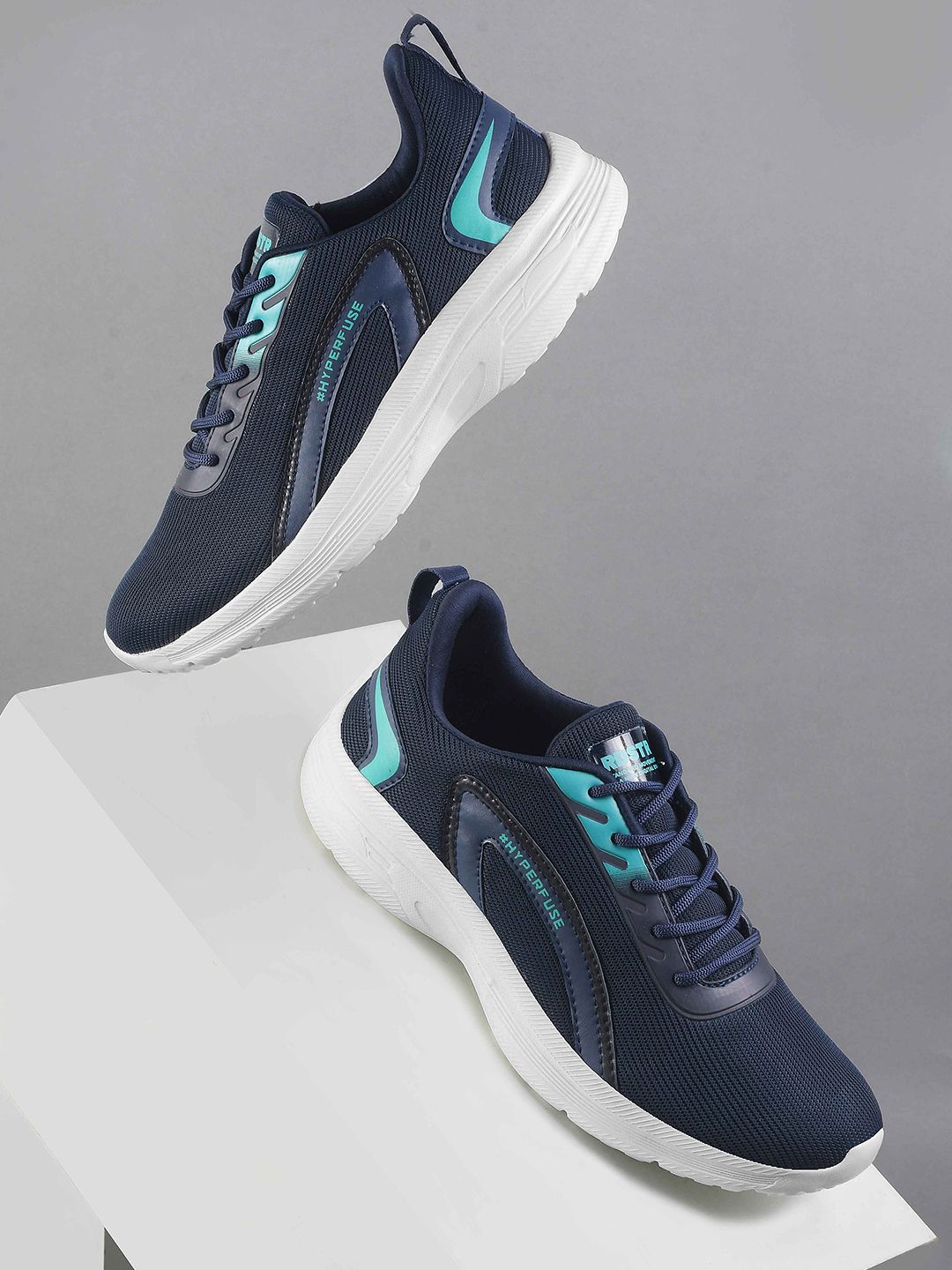 The Roadster Lifestyle Co. Men Navy Blue Texture Fly-Knit Lace-Up Running Shoes