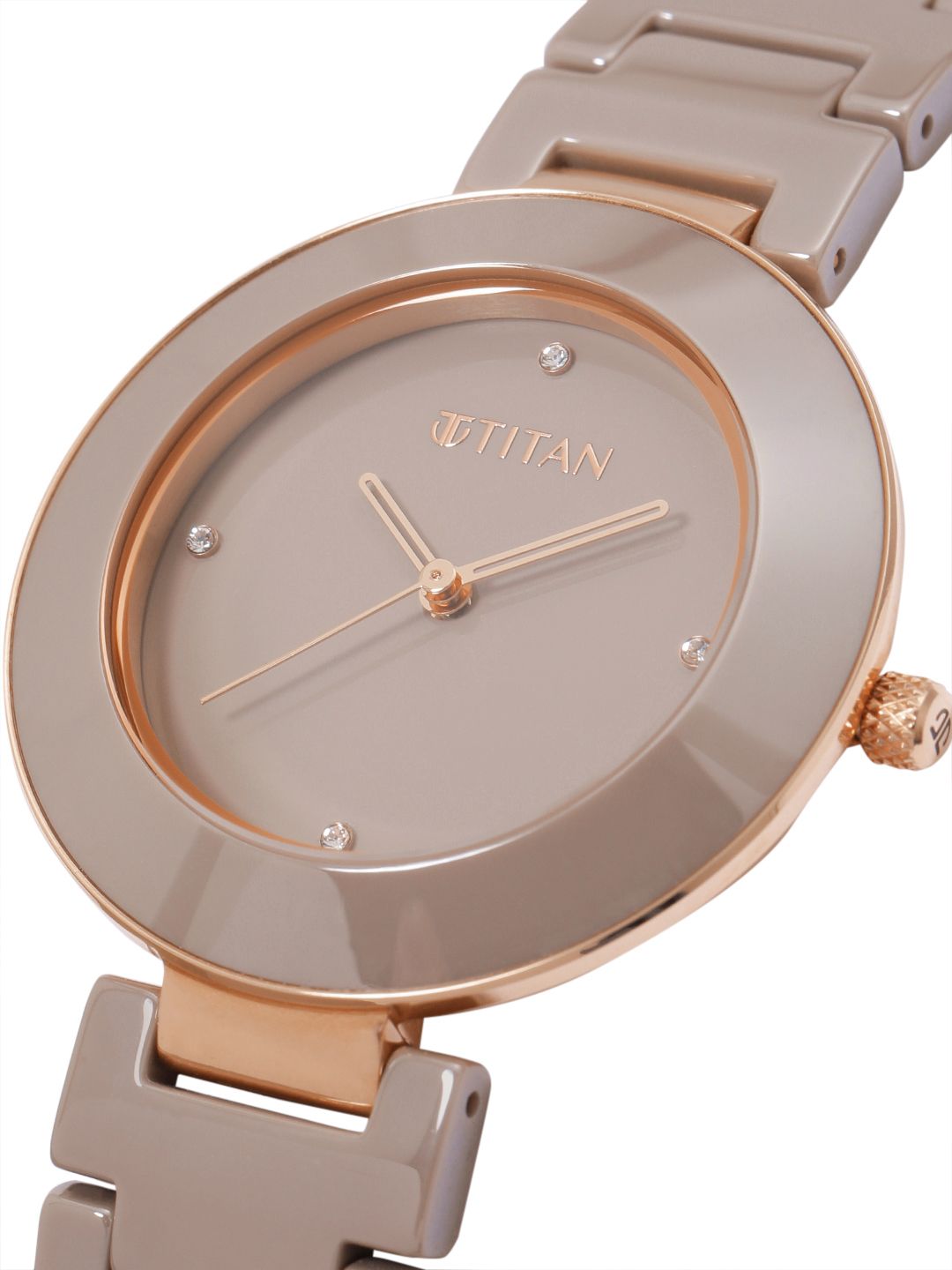 Purple Ceramics Quartz Analog With Brown Dial Watch For - Nt95189kc07
