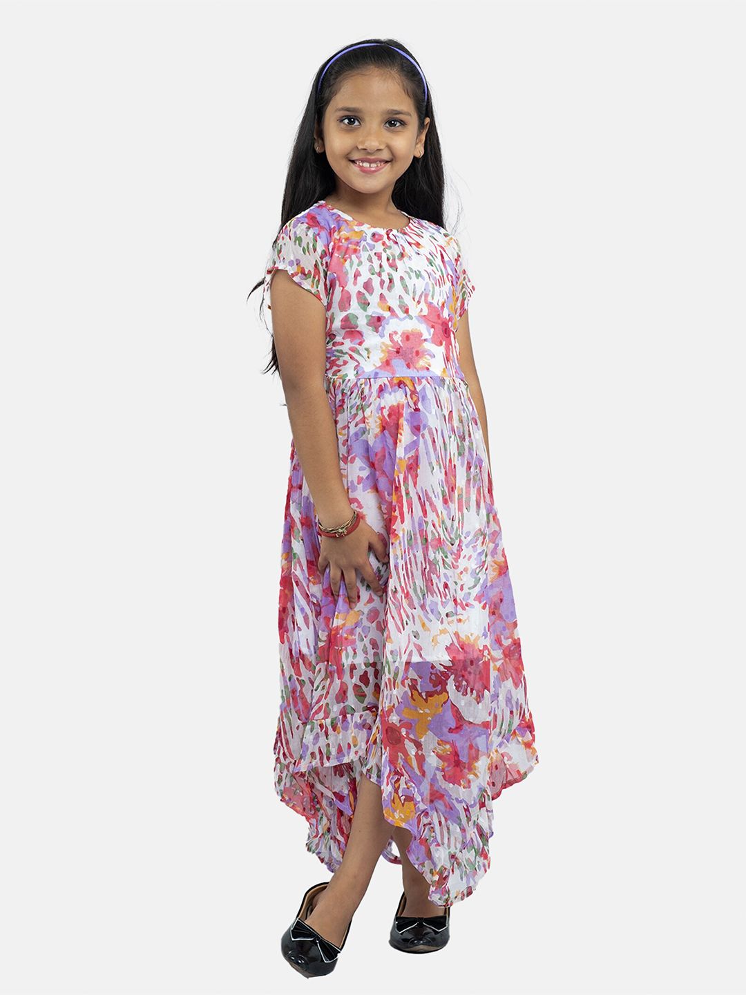 KiddoPanti Abstract Printed Georgette Fit & Flare Maxi Dress