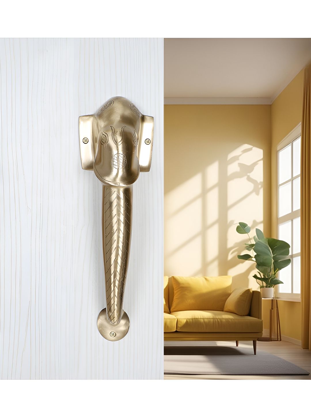Two Moustaches Brown Elephant Brass Door Handle