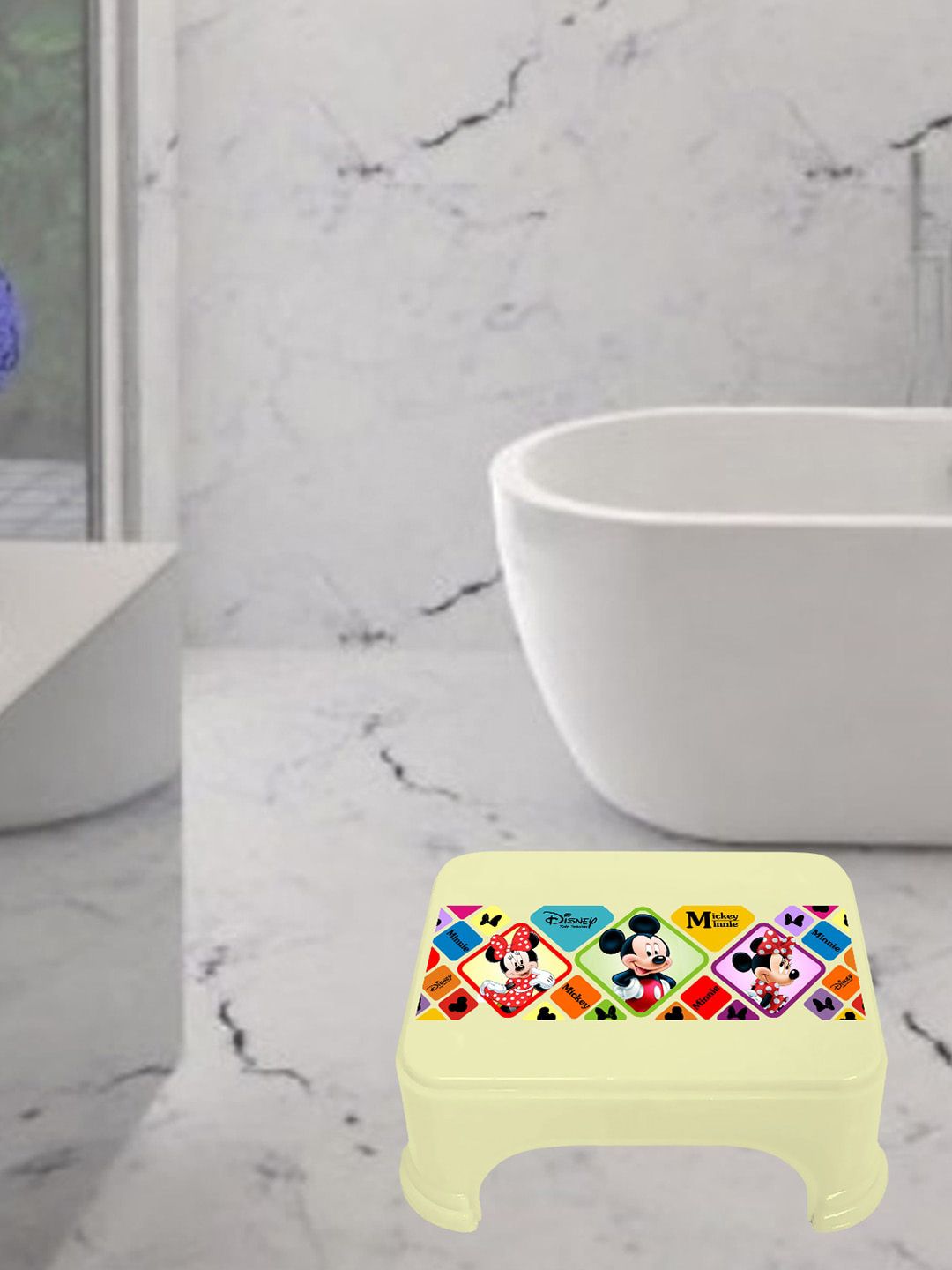 Kuber Industries White 3 Pieces Disney Mickey & Minnie Printed Classic Glossy Step Stool
