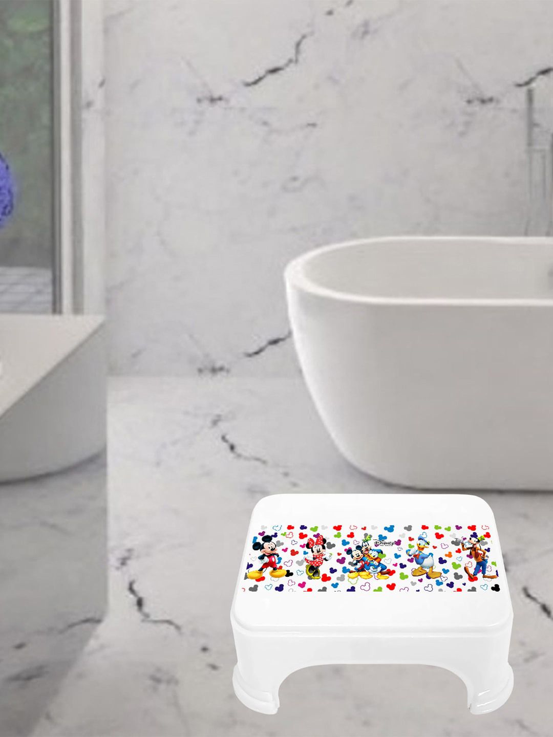 Kuber Industries White 2 Pieces Classic Glossy Step Stool Bathroom Accessories
