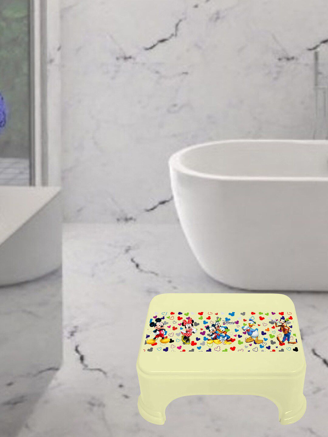 Kuber Industries Cream 2 Pieces Printed Bathroom & Kitchen Stool