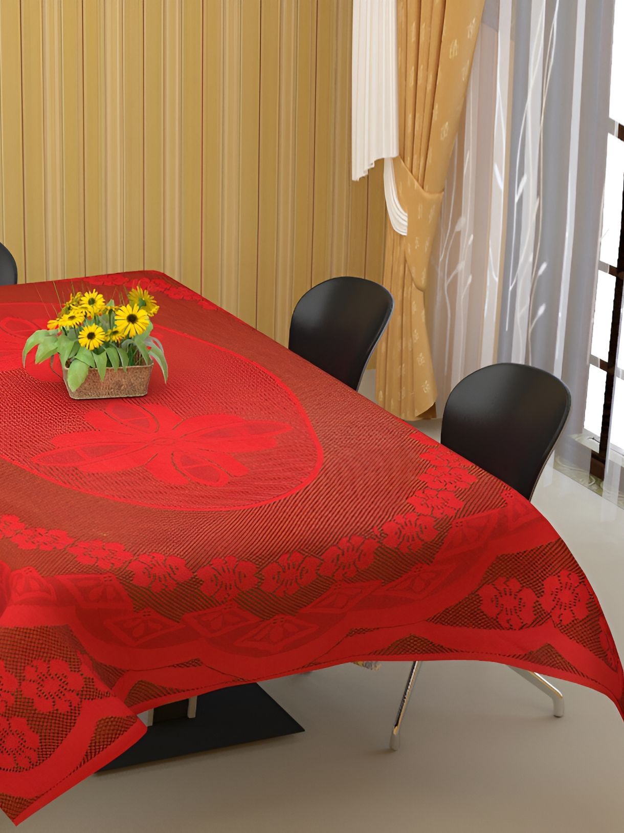 BIGGER FISH Maroon Cotton 6-Seater Table Cover