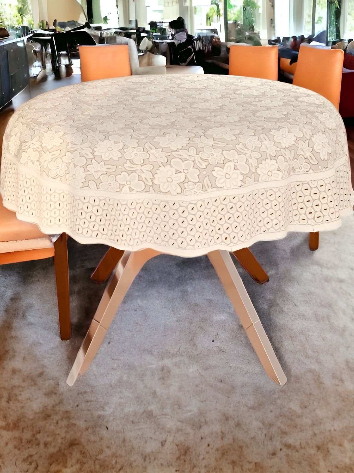 BIGGER FISH Beige Cotton 6-Seater Table Cover