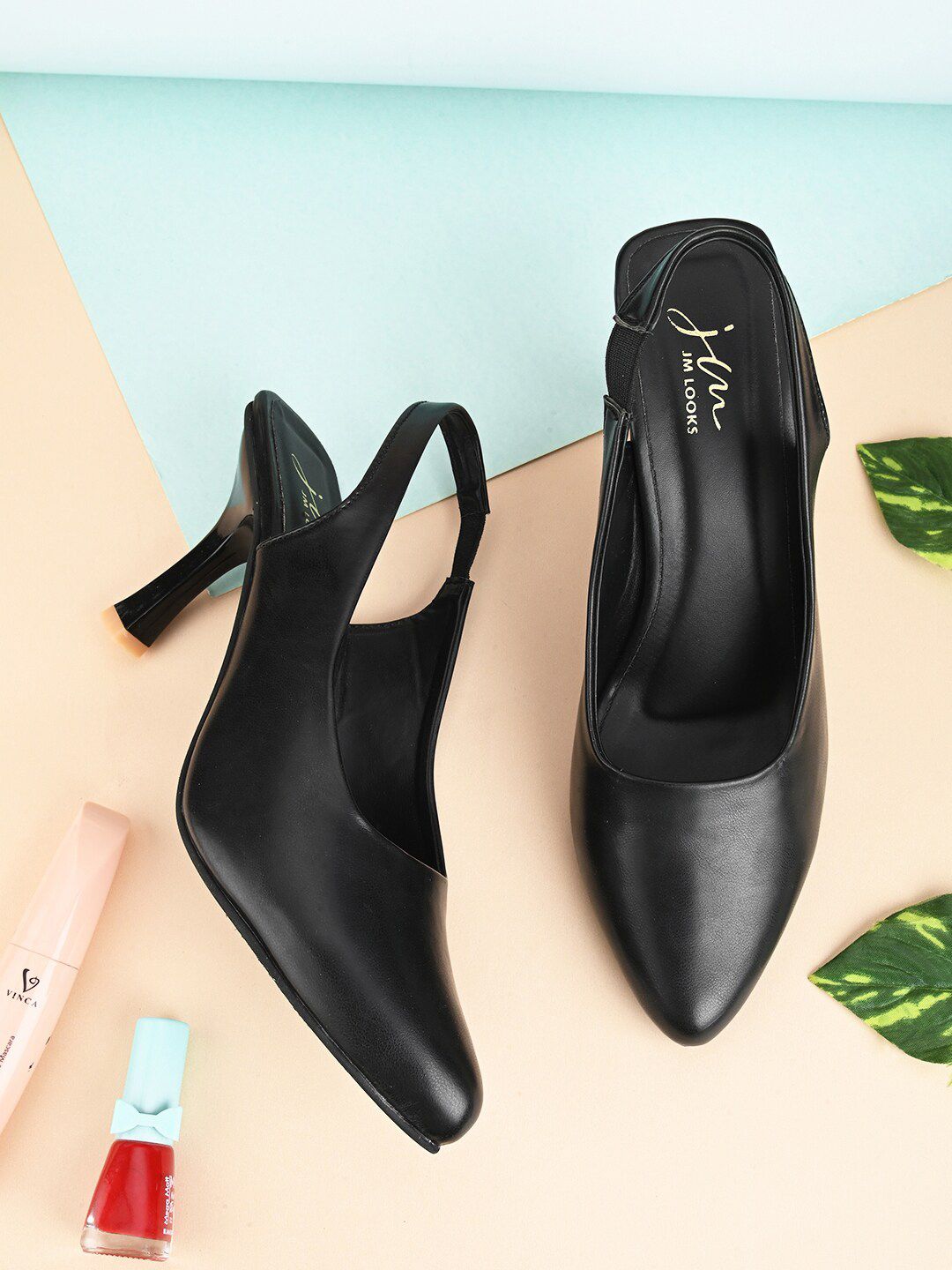 JM Looks Pointed Toe Slim Heeled Pumps