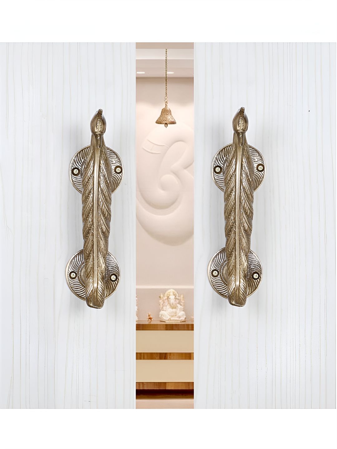 Two Moustaches 2-Pcs Brown Peacock Design Brass Door Handle