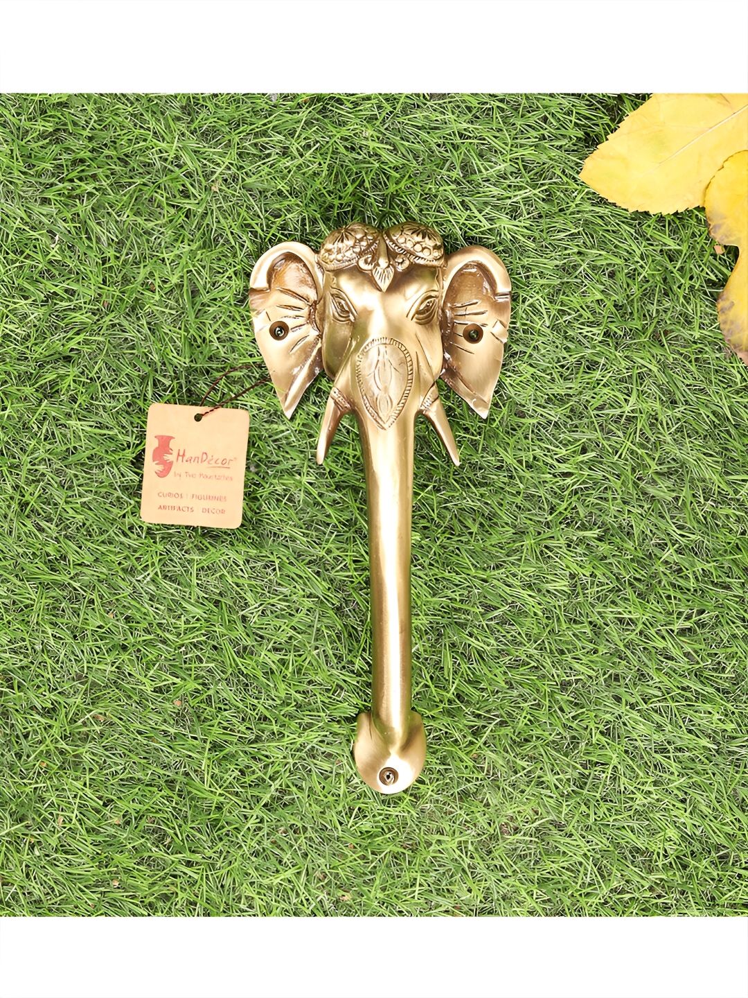Two Moustaches Brown Ganesha Design Brass Door Handle