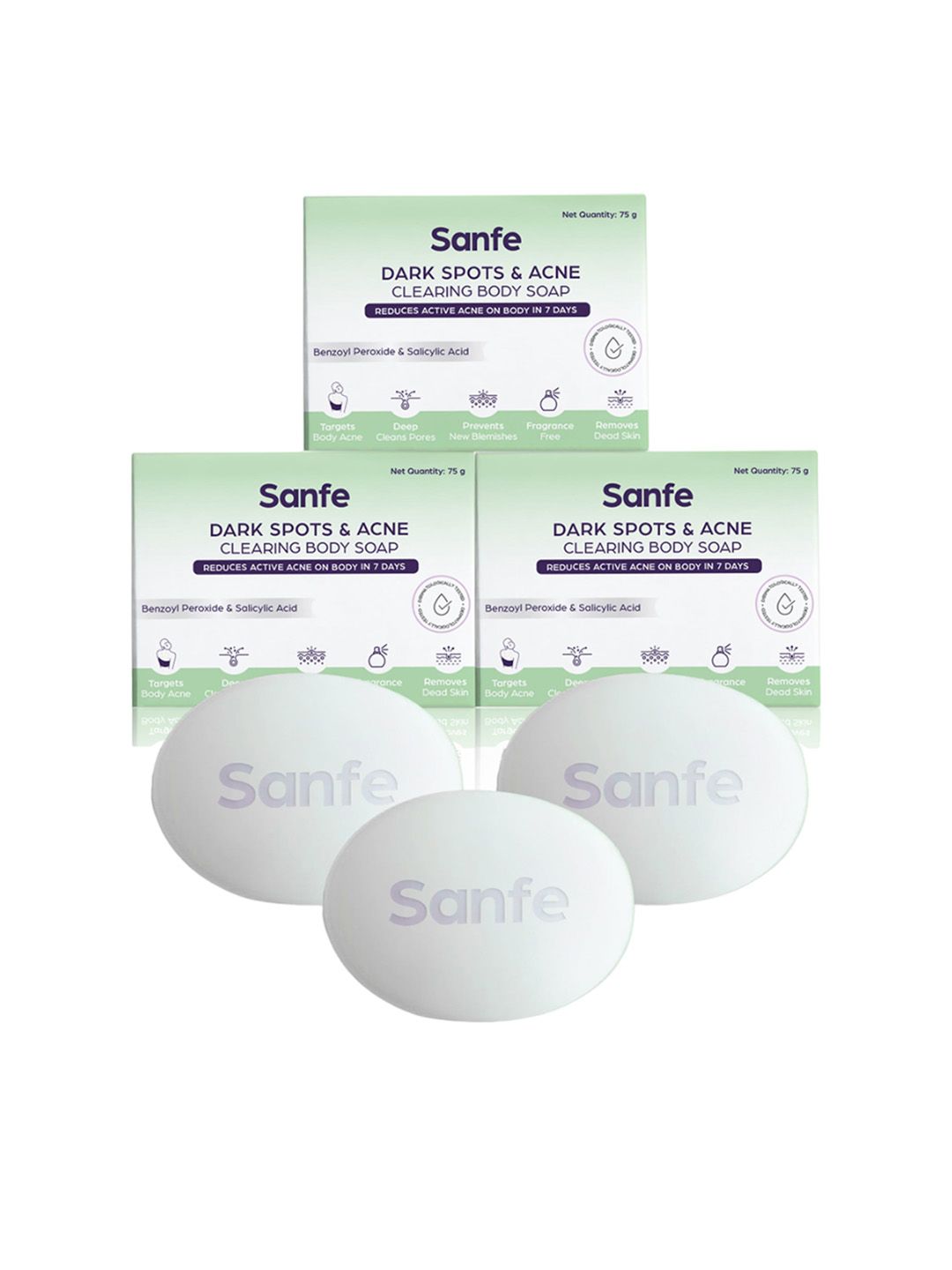 Sanfe Set of 3 Dark Spots & Acne Clearing Body Soap with Salicylic Acid - 75 g each